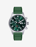 Green rubber strap fitted on an IWC Pilot watch - Wristbuddys
