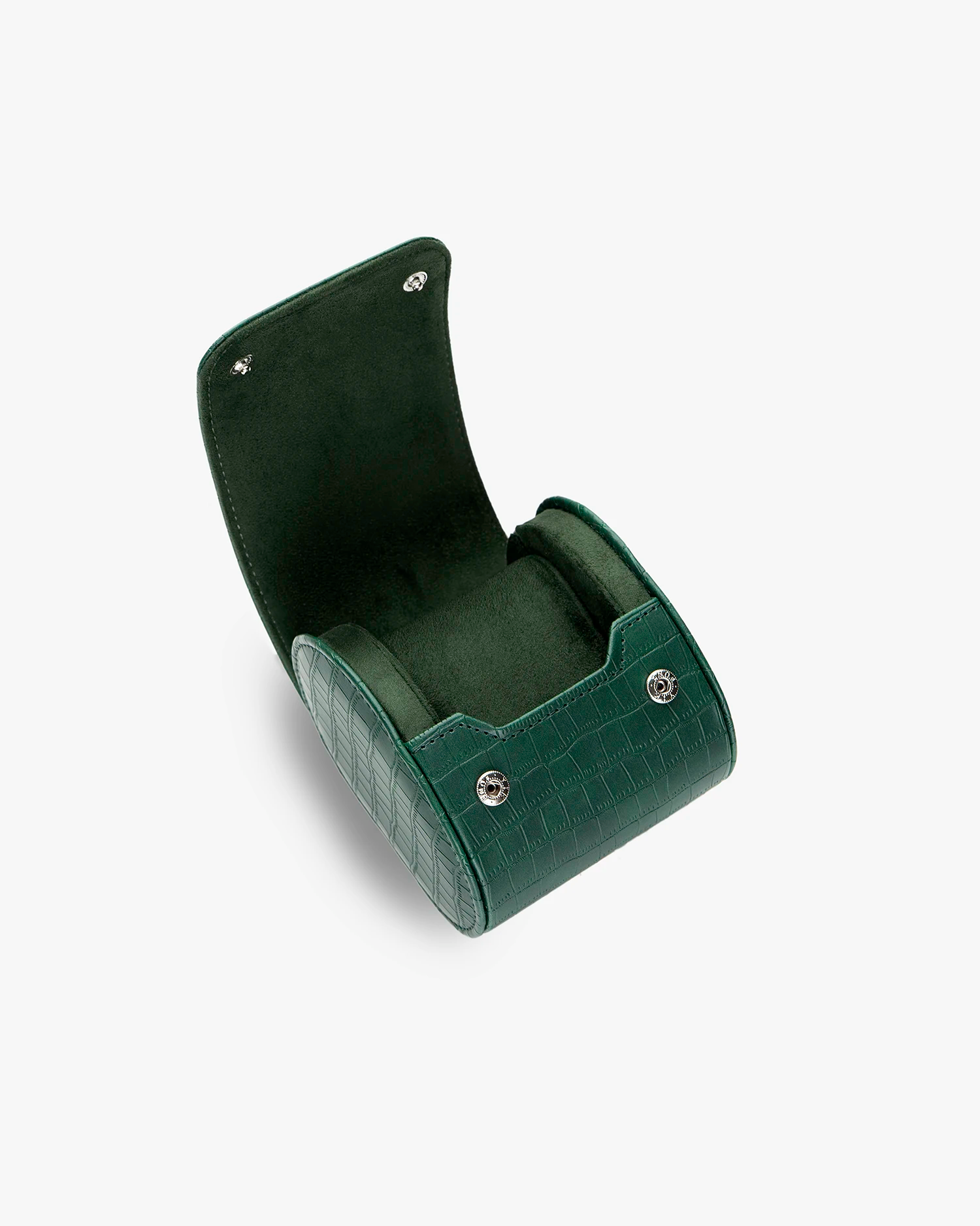 Opened empty Single Watch Roll Green Embossed Alligator, product image