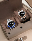 Taupe 2 Slot Watch Roll with two Rolex watches inside