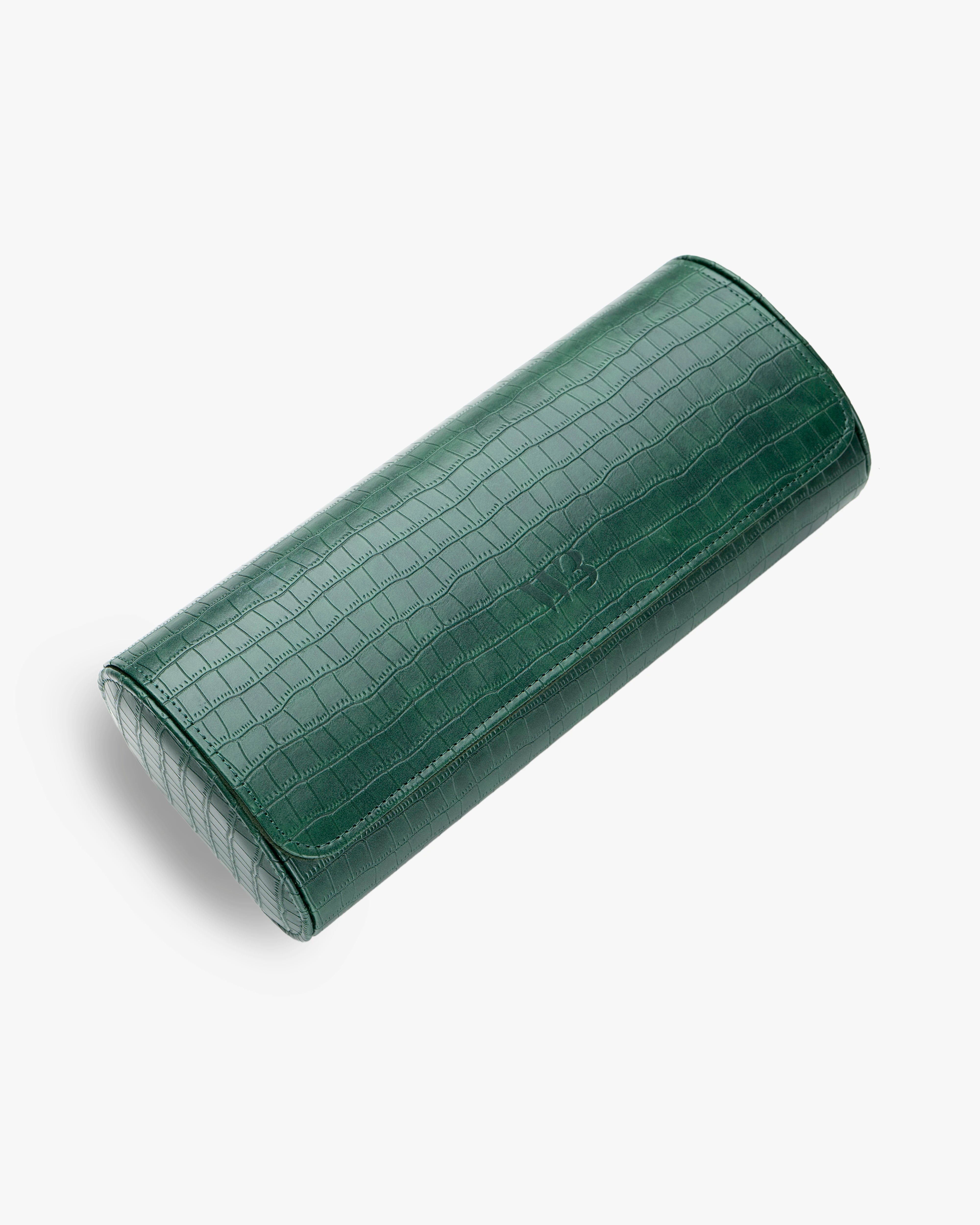 Green embossed alligator 3 Slot Watch Roll product image