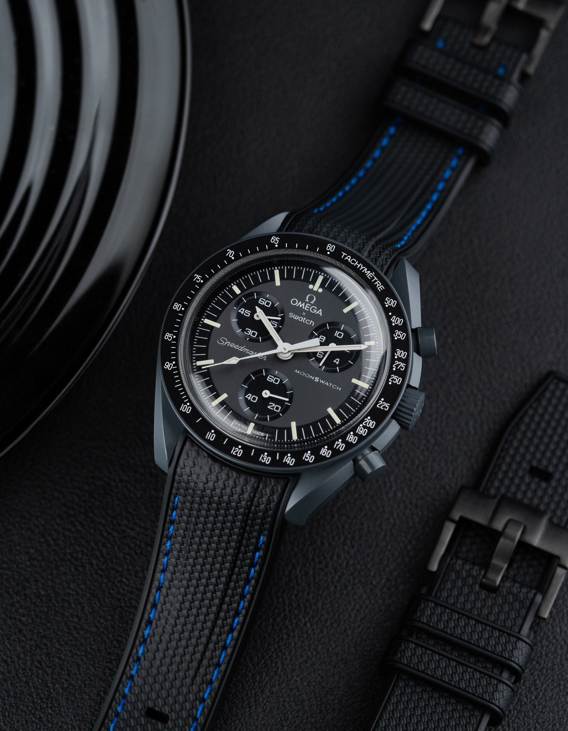 Omega X Swatch MoonSwatch Mission to Jupiter Moonwatch Speedmaster Professional Wristbuddys Wristbuddy Klockarmband klockband rubberstrap rubber strap straps for Mission to Mercury, mission to moon, moonswatches best rubber intergrated mission to moon mercury intergrated uhrenband bracelet Urrem bracelet de montre cinturino per orologio cinturino dell'orologio horlogeband correa de reloj Uhrenarmband Uhrarmband black schwartz svart negro