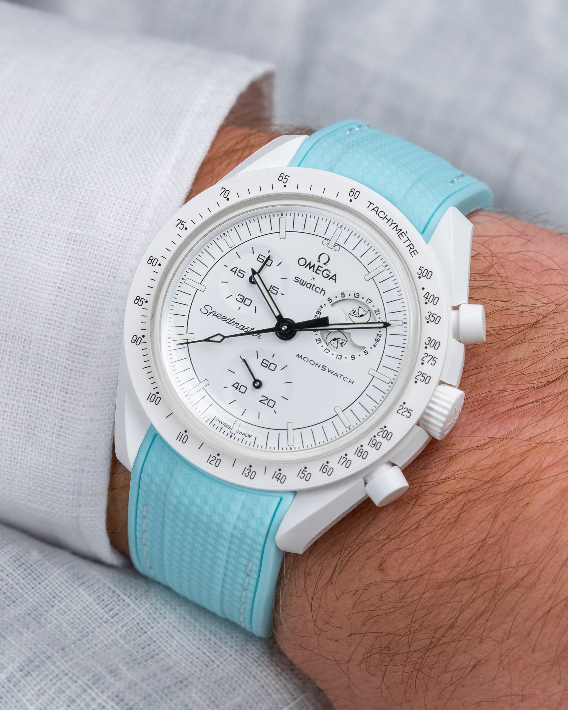 Omega X Swatch MoonSwatch Mission to the moonphase new moon full moon Moonwatch Speedmaster Professional Wristbuddys Wristbuddy Klockarmband klockband rubberstrap rubber strap straps for Mission to Mercury, mission to moon, moonswatches best rubber intergrated mission to moon mercury intergrated uhrenband bracelet Urrem bracelet de montre cinturino per orologio cinturino dell'orologio horlogeband correa de reloj Uhrenarmband Uhrarmband black schwartz svart negro new moonswatch