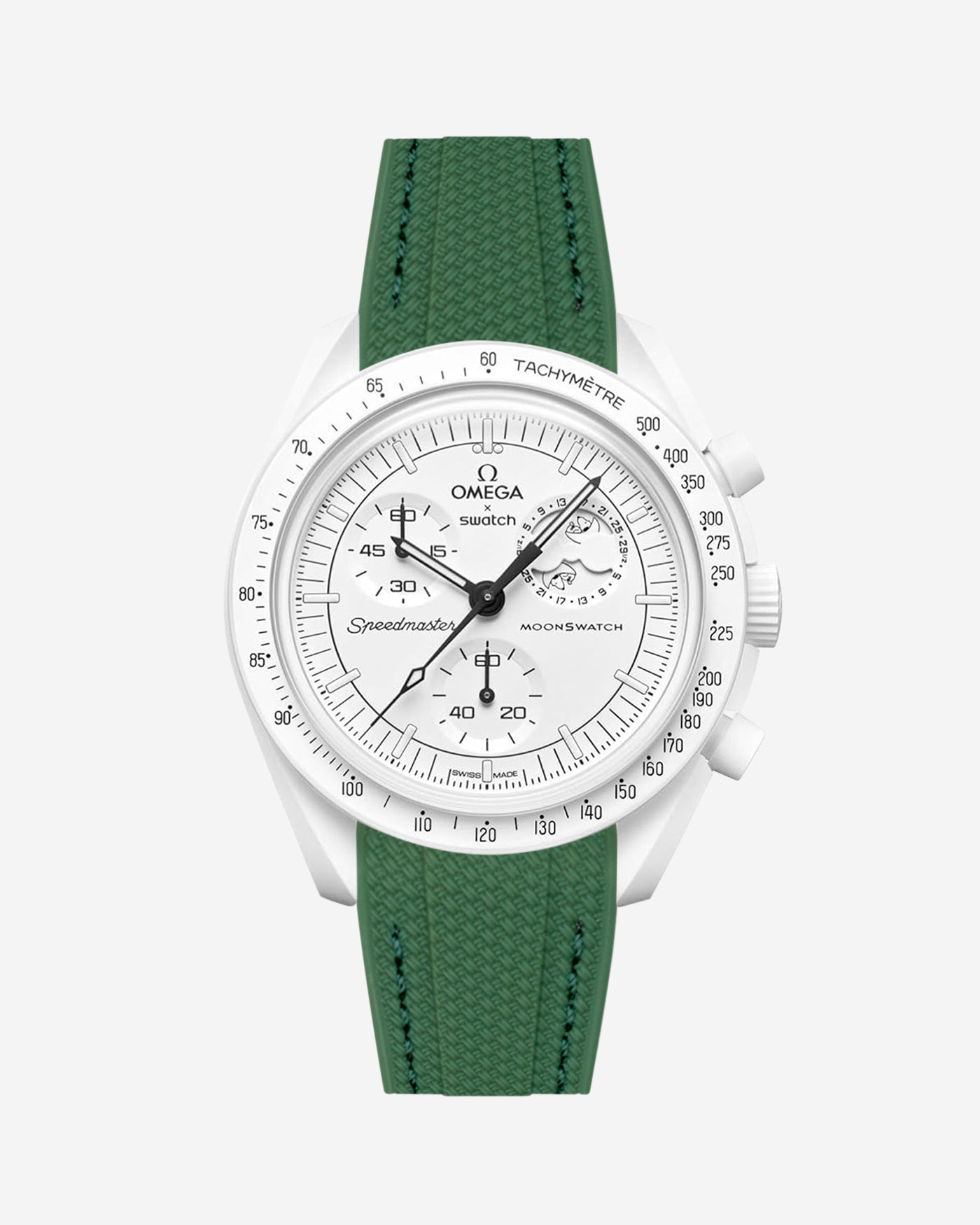 vertech  green rubber strap for omega snoopy mission to the moonphase on watch