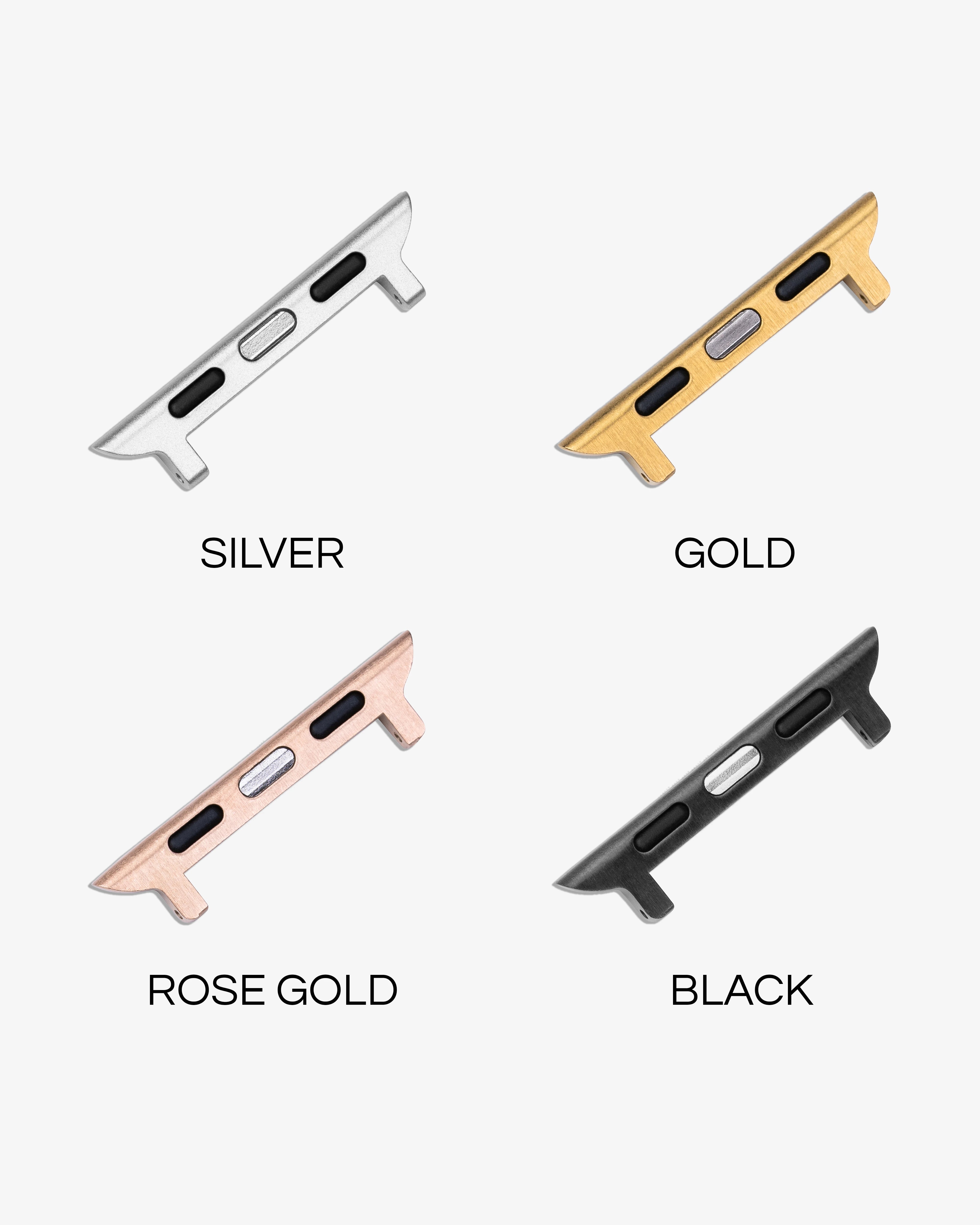 Adapters for Navy Blue Rubber Apple Watch Band – silver, gold, rose gold, black