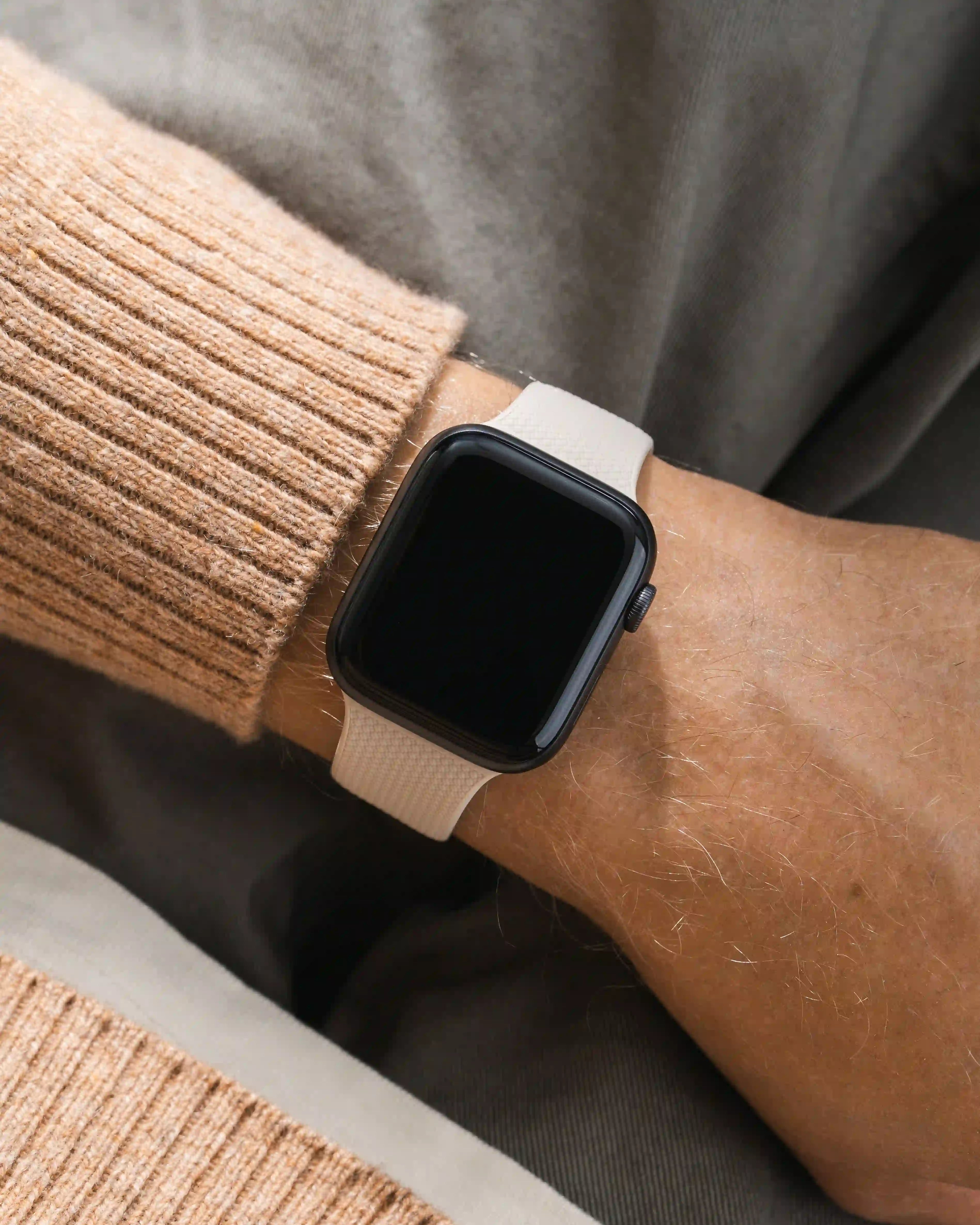 Beige Apple Watch Band with Integrated Adapter wrist shot