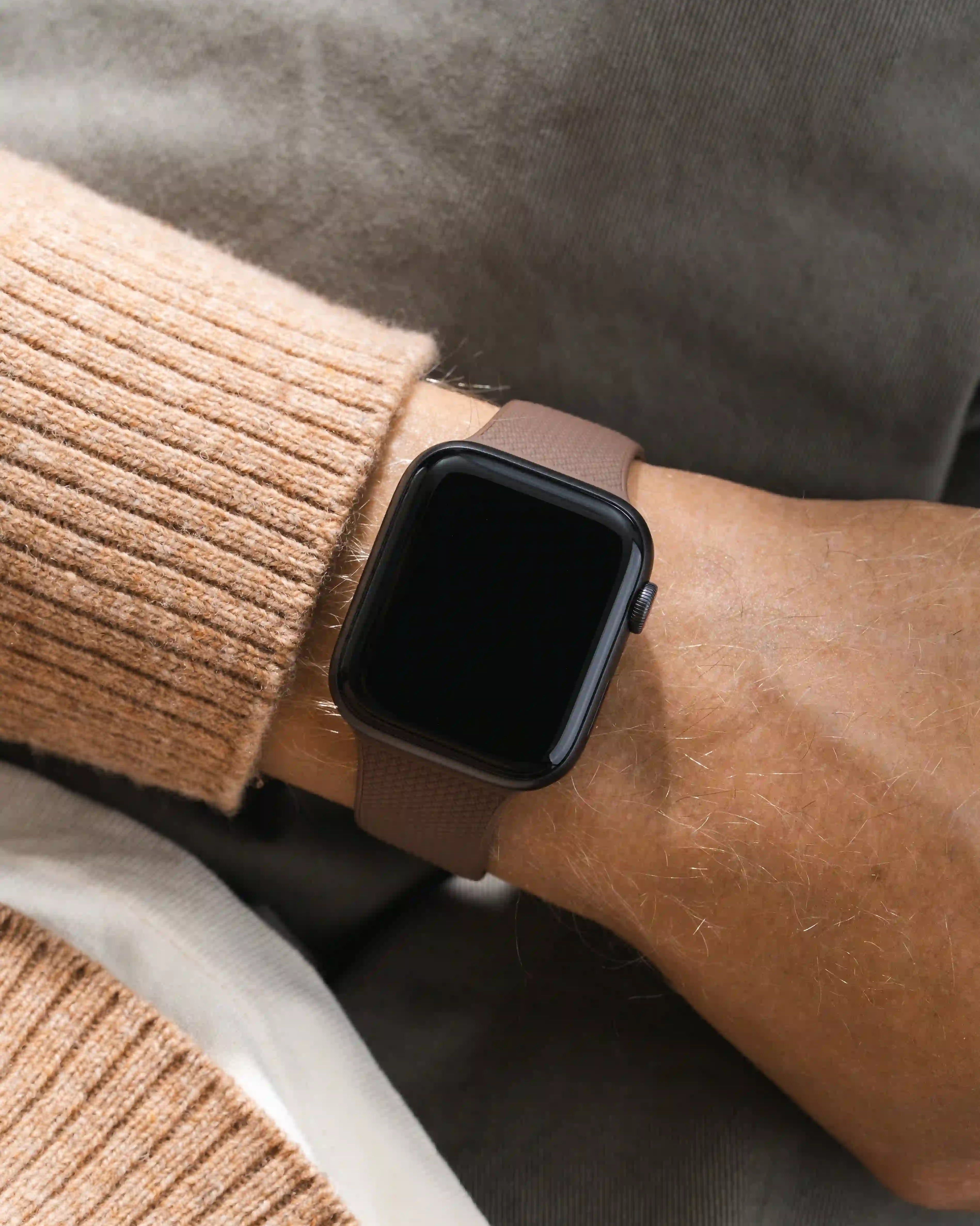 Brown Apple Watch Band with Integrated Adapter wrist shot