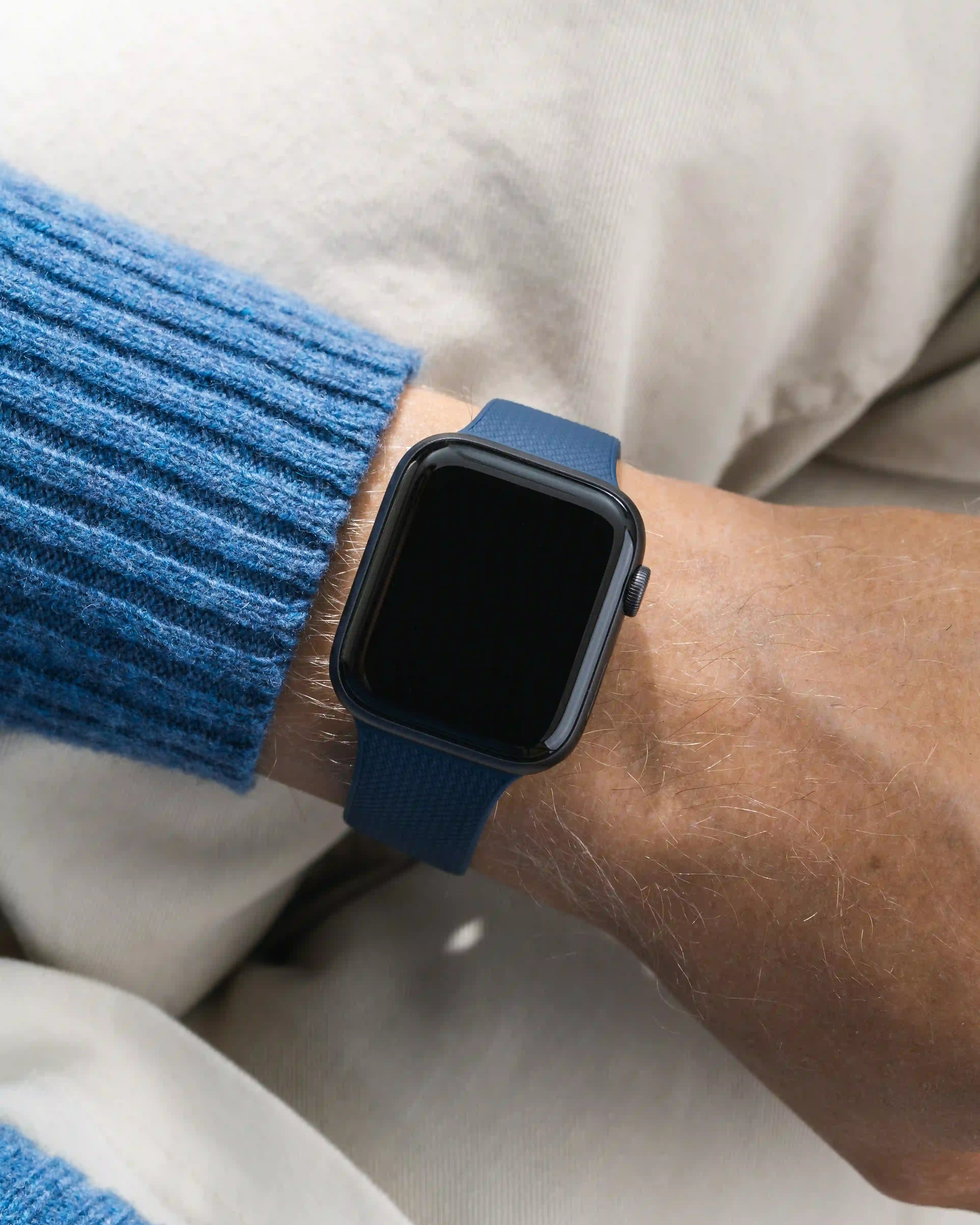 Navy Blue Apple Watch Band with Integrated Adapter wrist shot