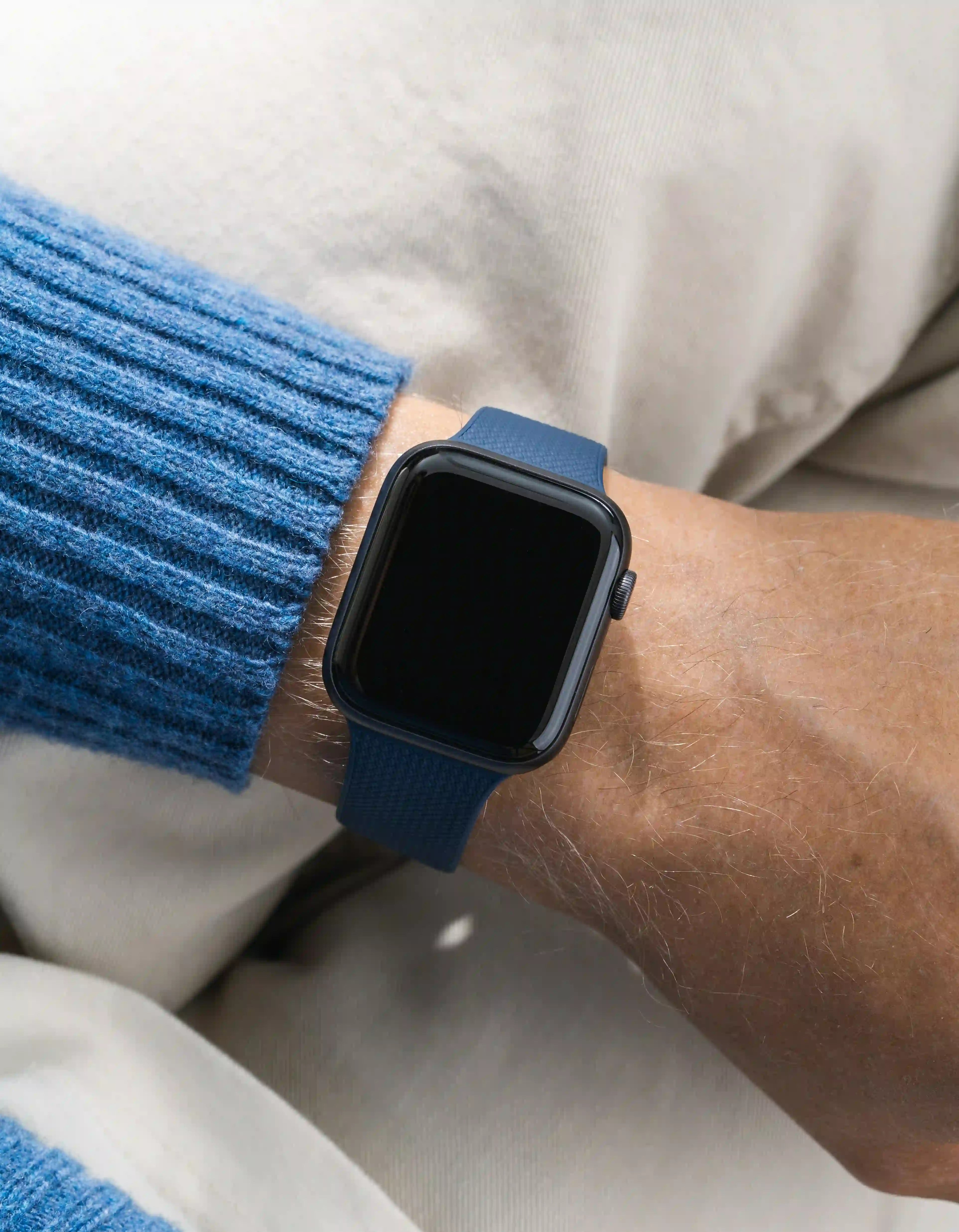 Navy Blue Apple Watch Band with Integrated Adapter wrist shot
