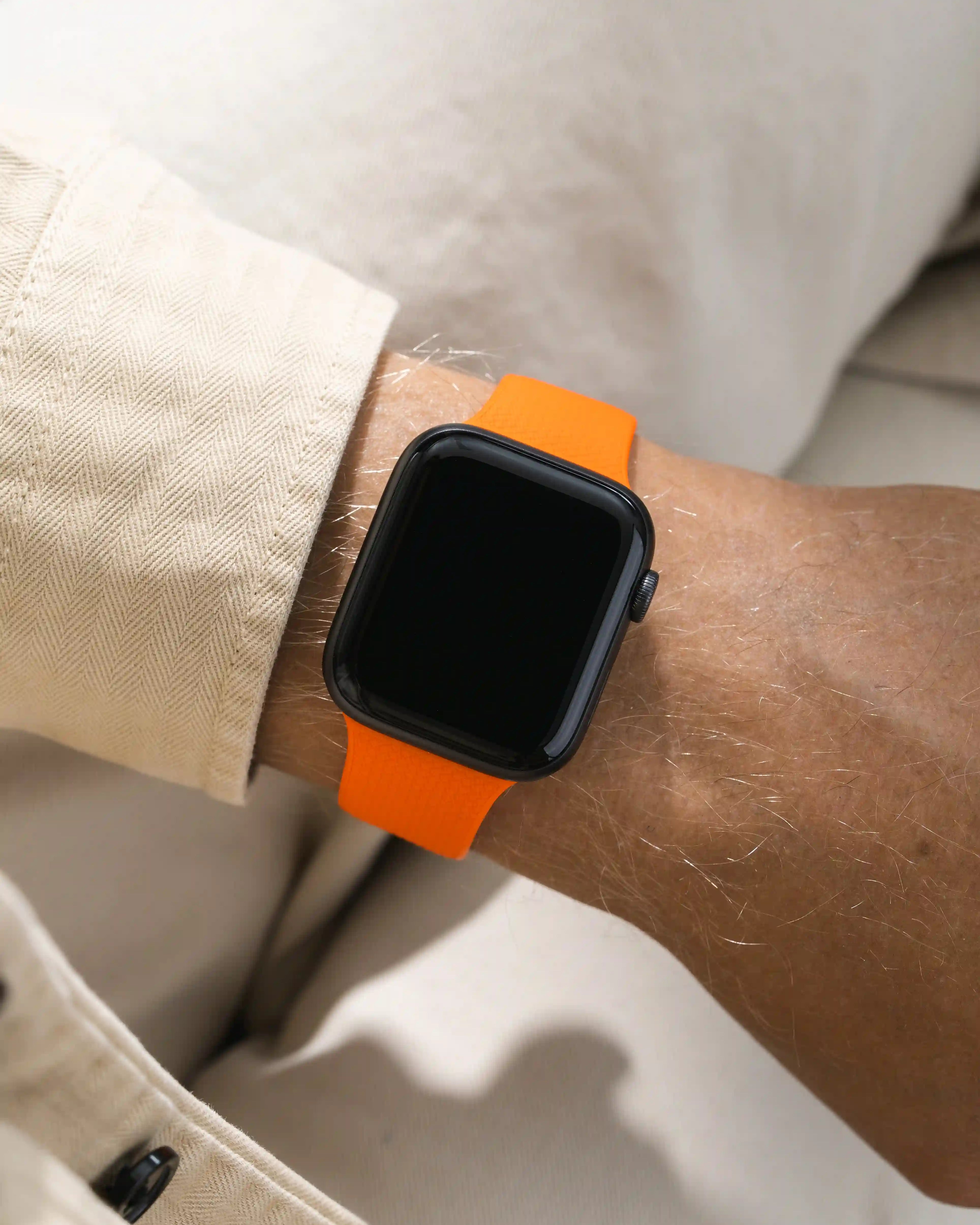 Orange Apple Watch Band with Integrated Adapter wrist shot