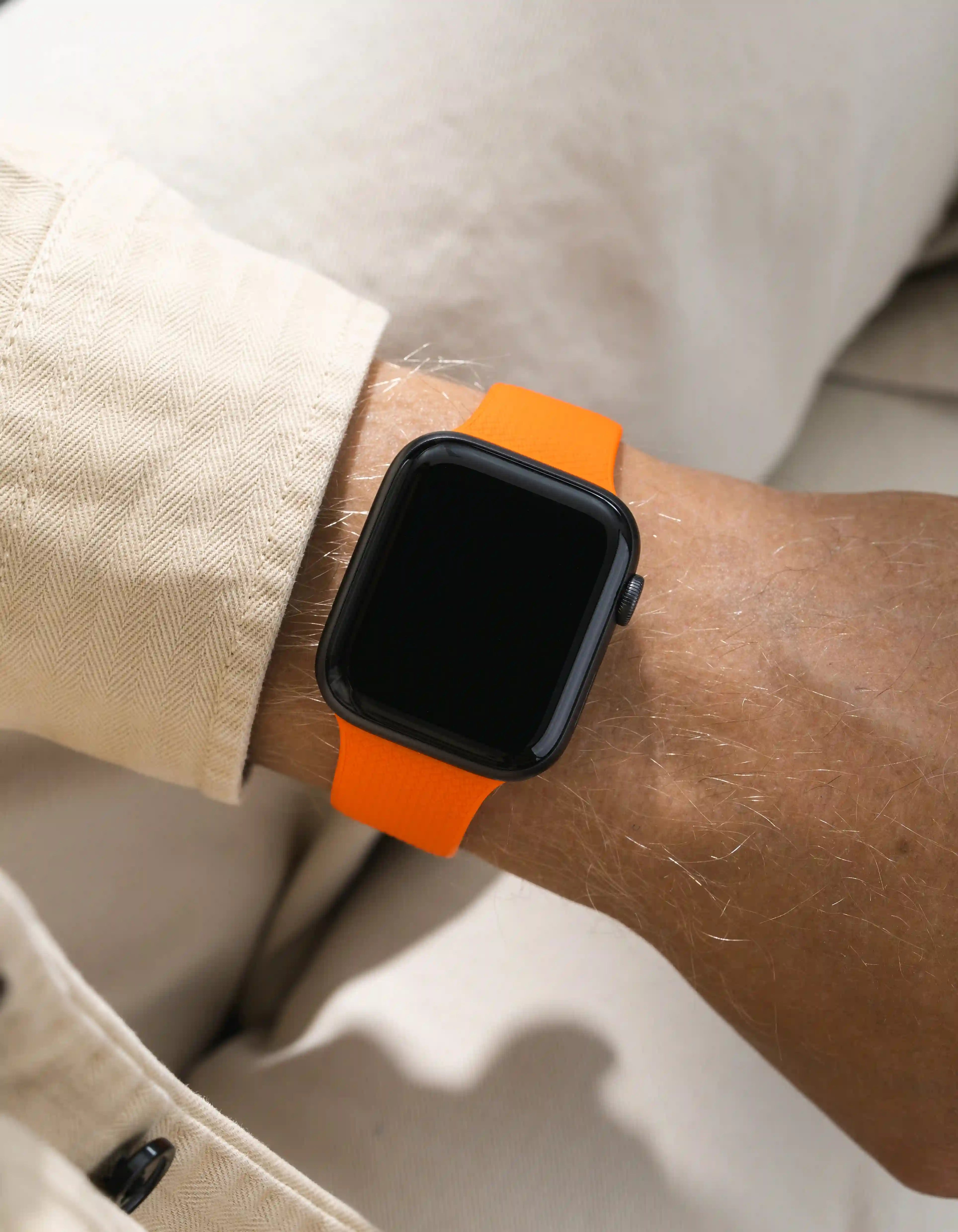 Orange Apple Watch Band with Integrated Adapter wrist shot