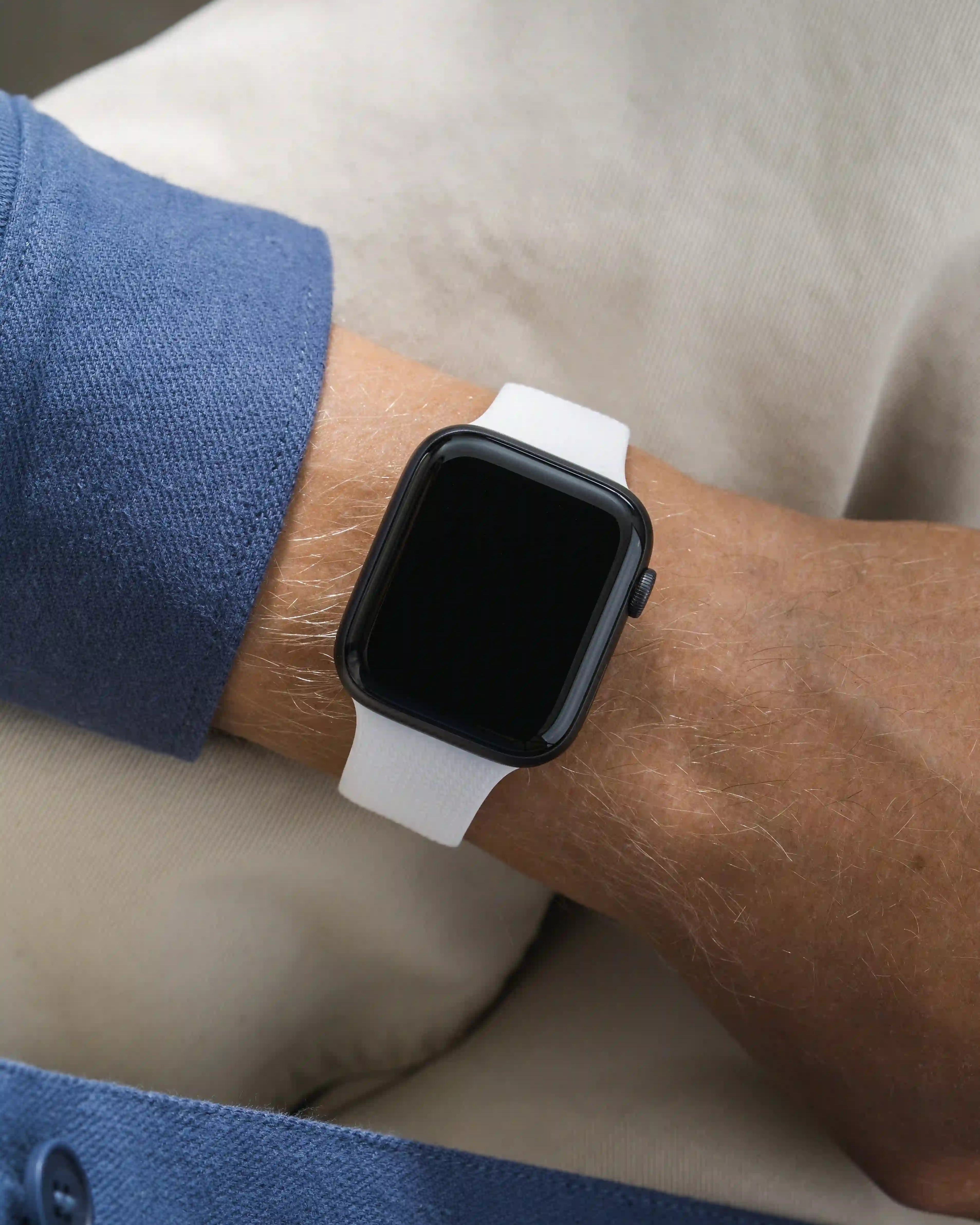 White Apple Watch Band with Integrated Adapter wrist shot