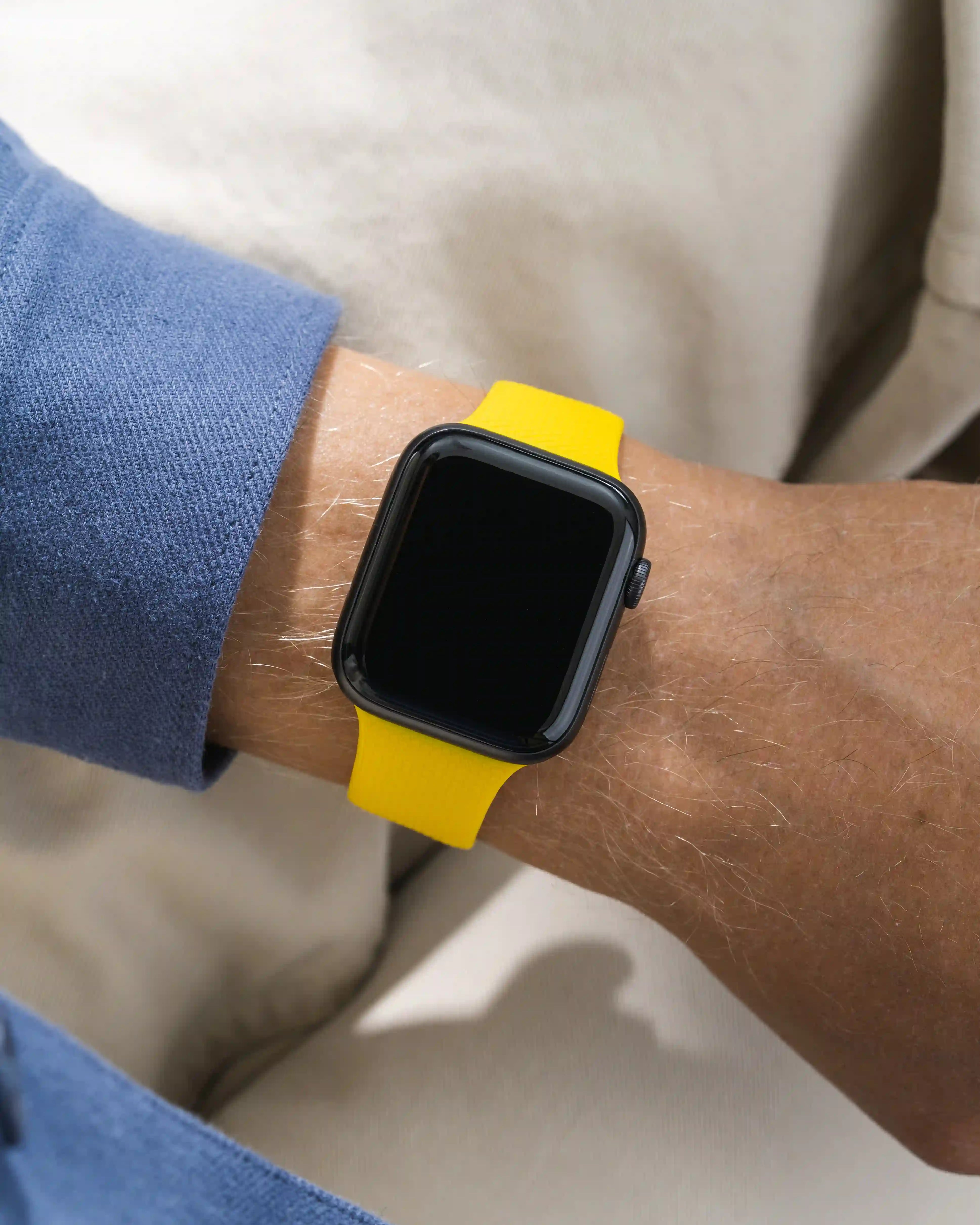 Yellow Apple Watch Band with Integrated Adapter wrist shot