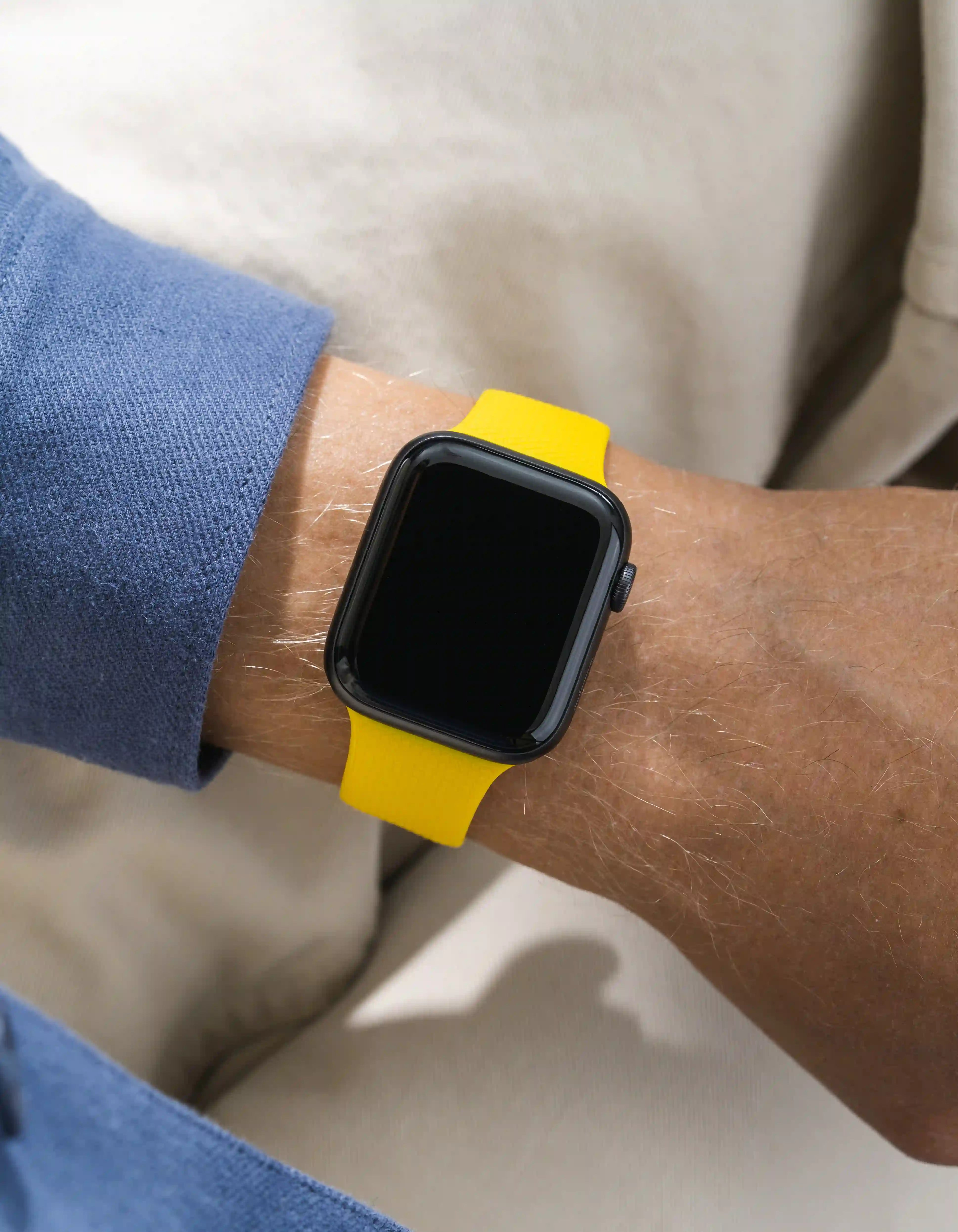 Yellow Apple Watch Band with Integrated Adapter wrist shot