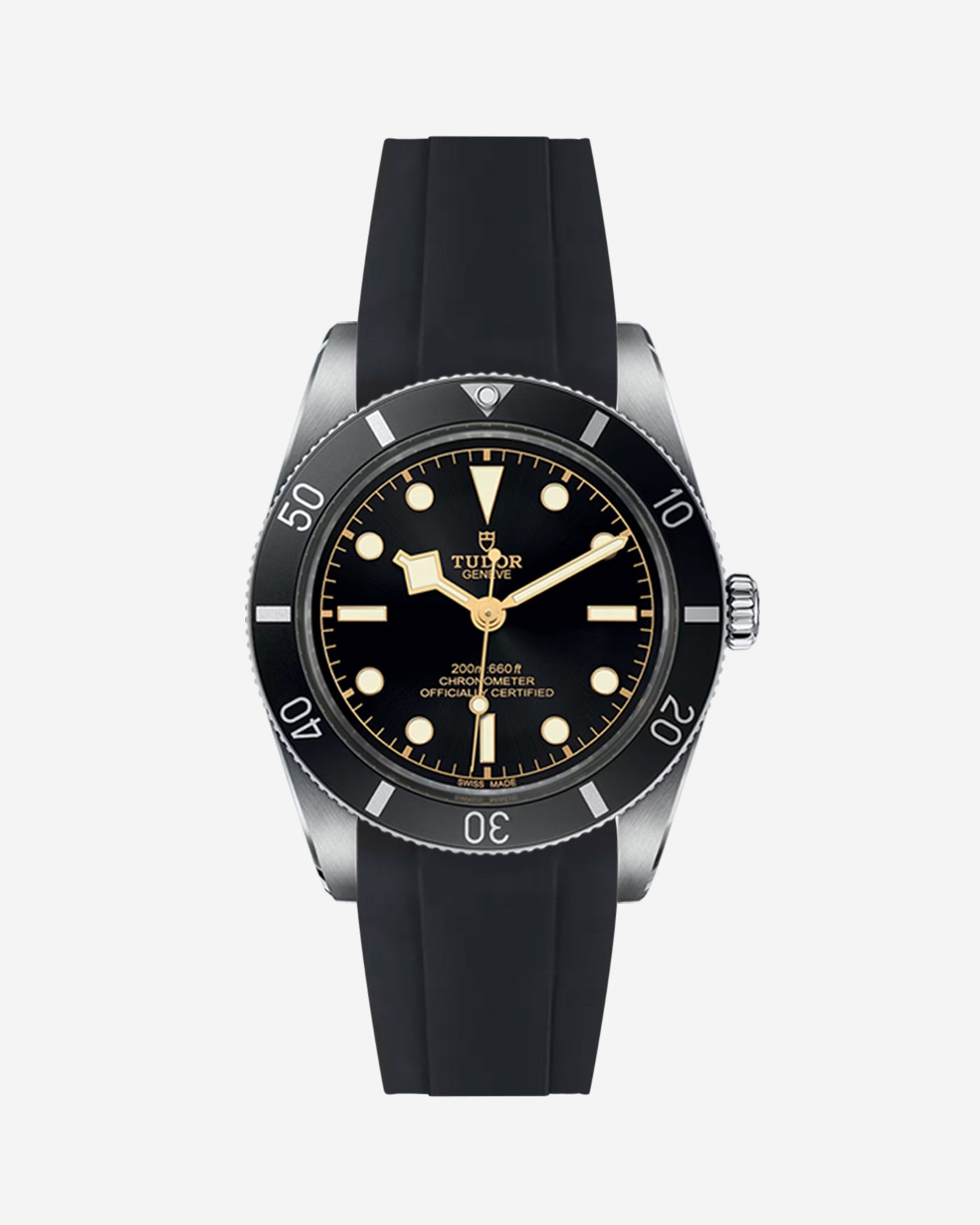 Black rubber strap integrated with the Tudor Black Bay 54 watch