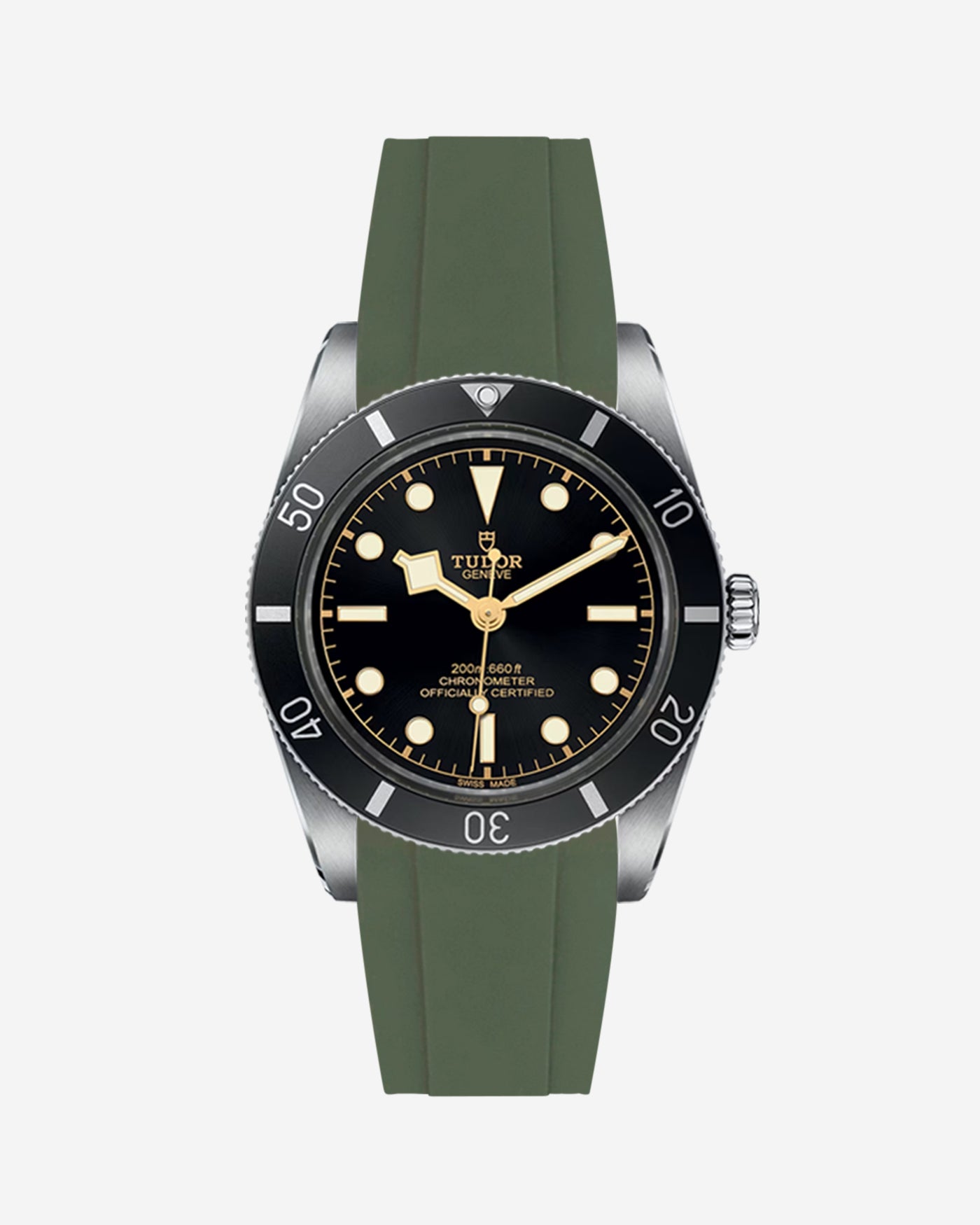 Military green rubber strap integrated with the Tudor Black Bay 54 watch