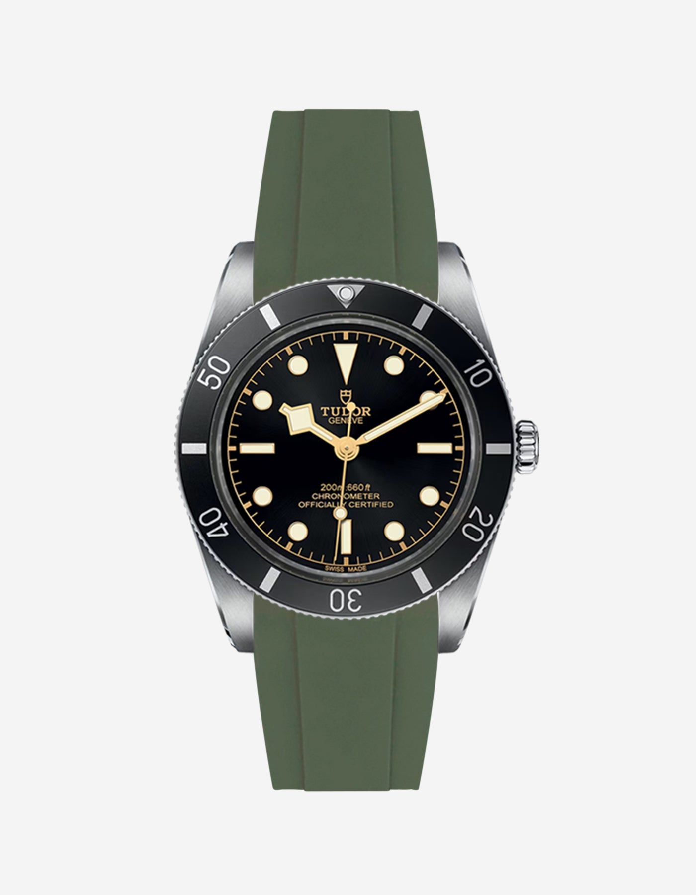 Military green rubber strap integrated with the Tudor Black Bay 54 watch