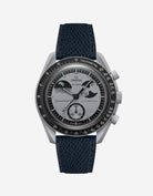 Black Epsom leather strap on Omega x Swatch Mission to Earthphase watch