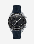 Black Epsom leather strap on Omega x Swatch Mission to the Moon Watch