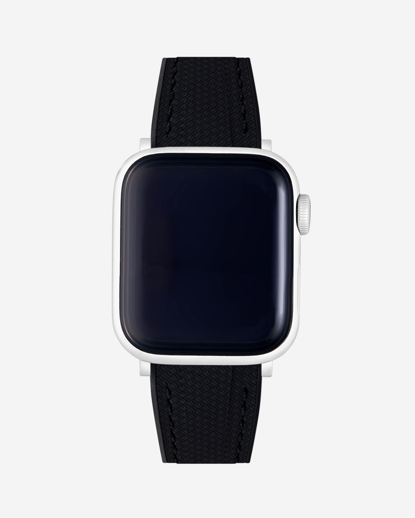 Black Rubber Apple Watch Band with quick-release clasp and waterproof design on watch