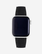 Black suede Leather Apple Watch Band on Watch – Classic & Elegant Design