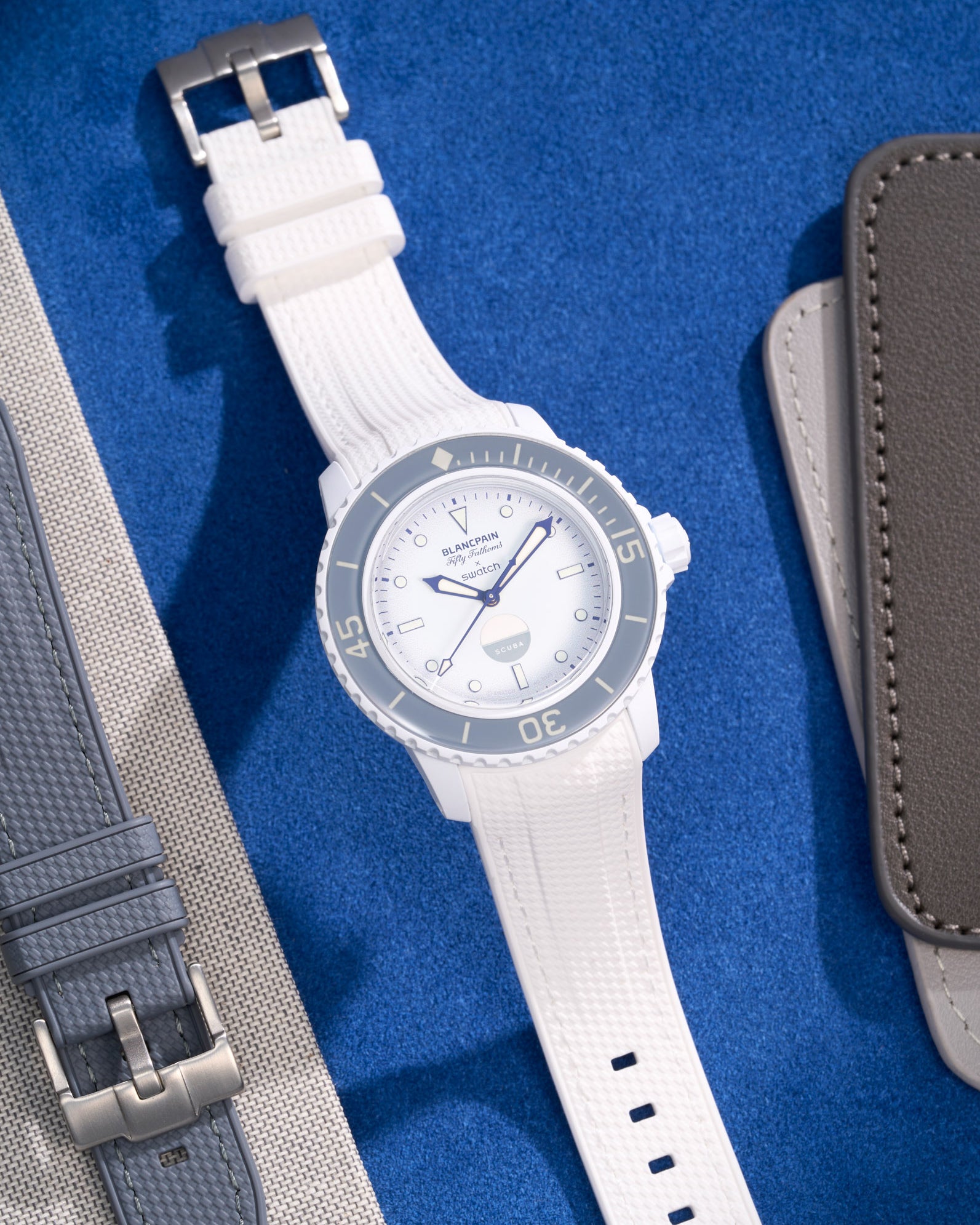 Blancpain X Swatch Bioceramic Scuba FIFTY FATHOMS rubber watch strap, Antarctic Ocean 22mm, white, watchstrap, watch strap weiß, Uhrenarmband, Armbanduhrband bianco, cinturino orologio, cinturino, blanc, bracelet de montre,vit, klockarmband, armbandsurband, hvid, urrem, rem wristbuddys wristbuddies wristbuddy wrist buddys