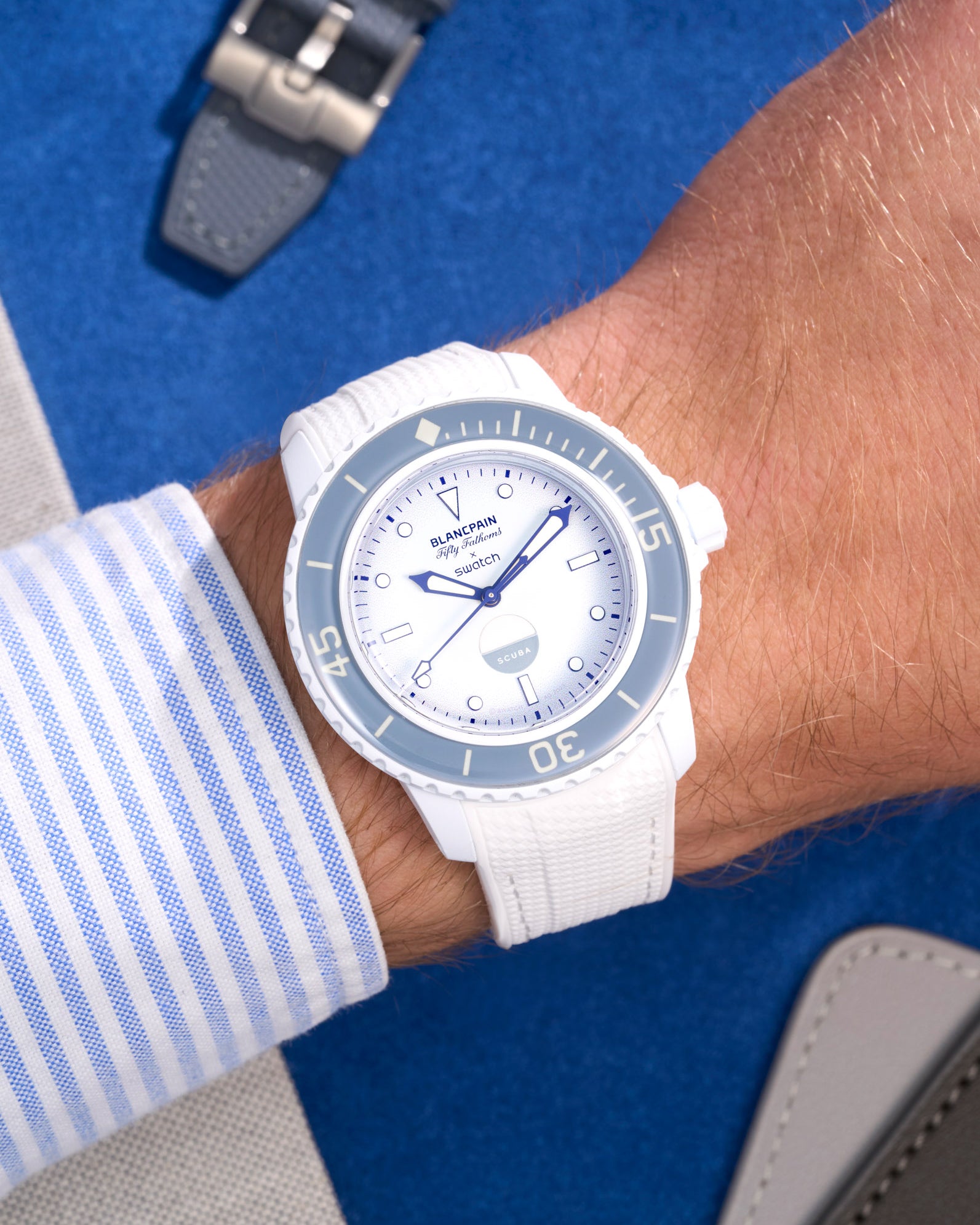 Blancpain X Swatch Bioceramic Scuba FIFTY FATHOMS rubber watch strap, Antarctic Ocean 22mm, white, watchstrap, watch strap weiß, Uhrenarmband, Armbanduhrband bianco, cinturino orologio, cinturino, blanc, bracelet de montre,vit, klockarmband, armbandsurband, hvid, urrem, rem wristbuddys wristbuddies wristbuddy wrist buddys
