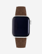 Brown Suede Leather Apple Watch Strap on Watch