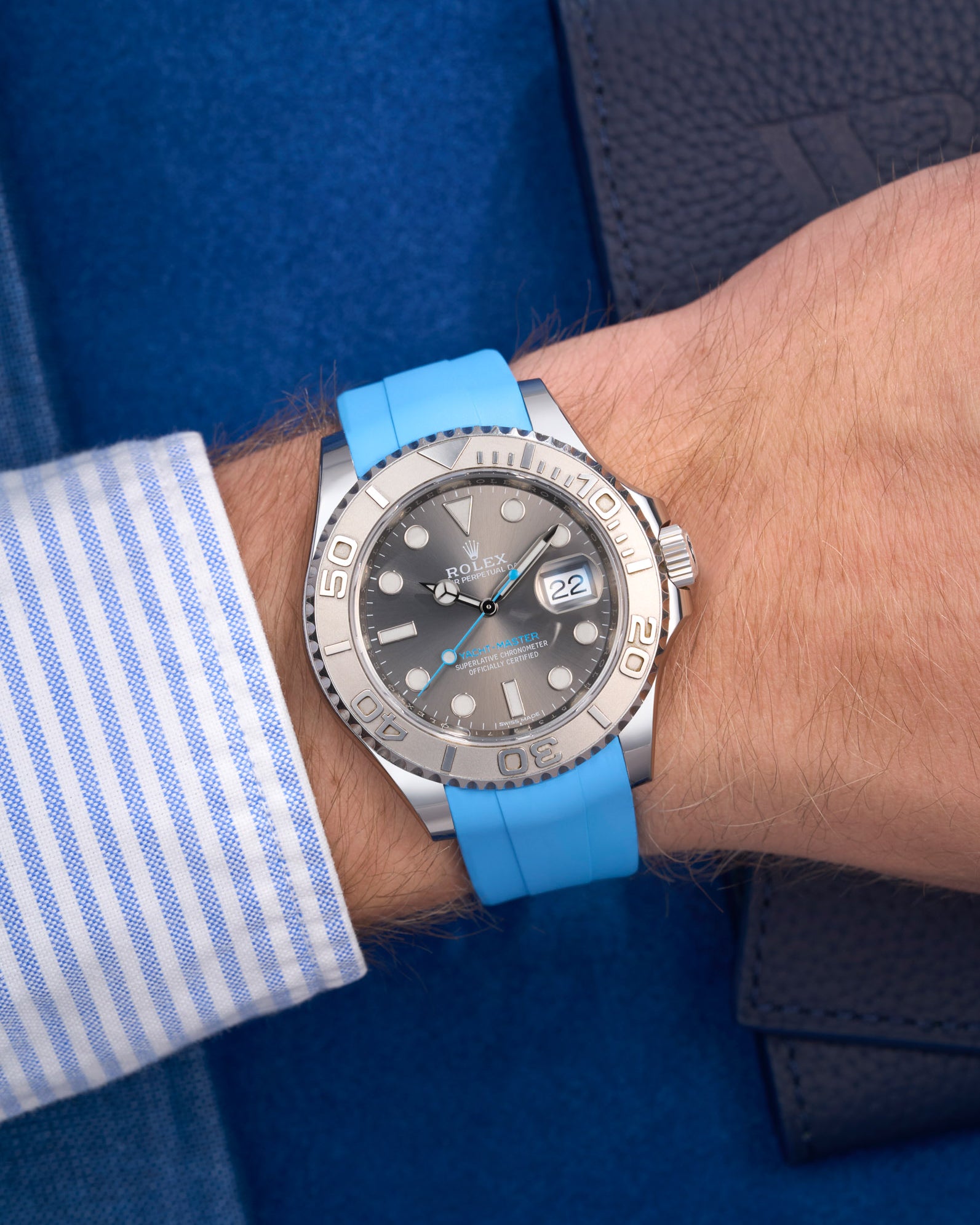 Wristbuddys Wristbuddy Klockarmband klockband rubberstrap rubber strap black svart black buckle clasp integrated premium rubber rubber straps integrated yacht-master 2 YM40 YM 2 rolex yachtamster 2 116622 yachmaster rolex blue dial grey dial Watch Strap watch band klockarmband uhrenband uhranarmband