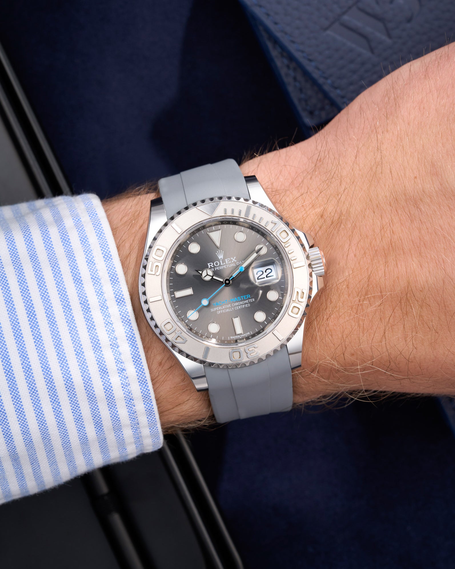 Wristbuddys Wristbuddy Klockarmband klockband rubberstrap rubber strap black svart black buckle clasp integrated premium rubber rubber straps integrated yacht-master 2 YM40 YM 2 rolex yachtamster 2 116622 yachmaster rolex blue dial grey dial Watch Strap watch band klockarmband uhrenband uhranarmband