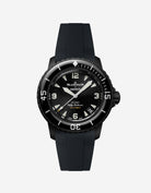 Blancpain Swatch The Ocean of Storms diver watch shown with black rubber strap attached