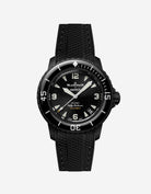 Black vertech rubber strap fitted on Blancpain Swatch Ocean of Storms diver watch, front view