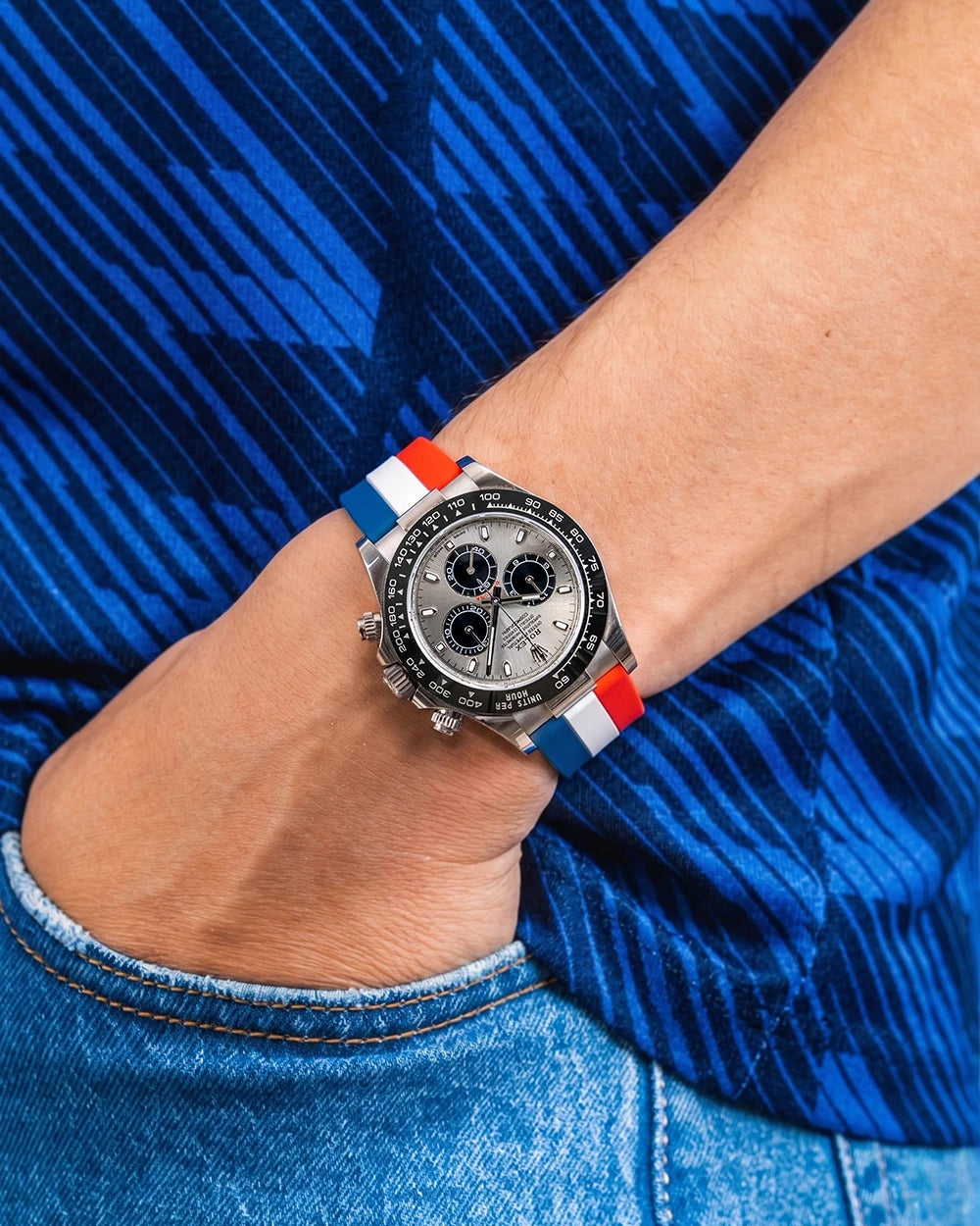 France Flag Watch Strap wrist shot