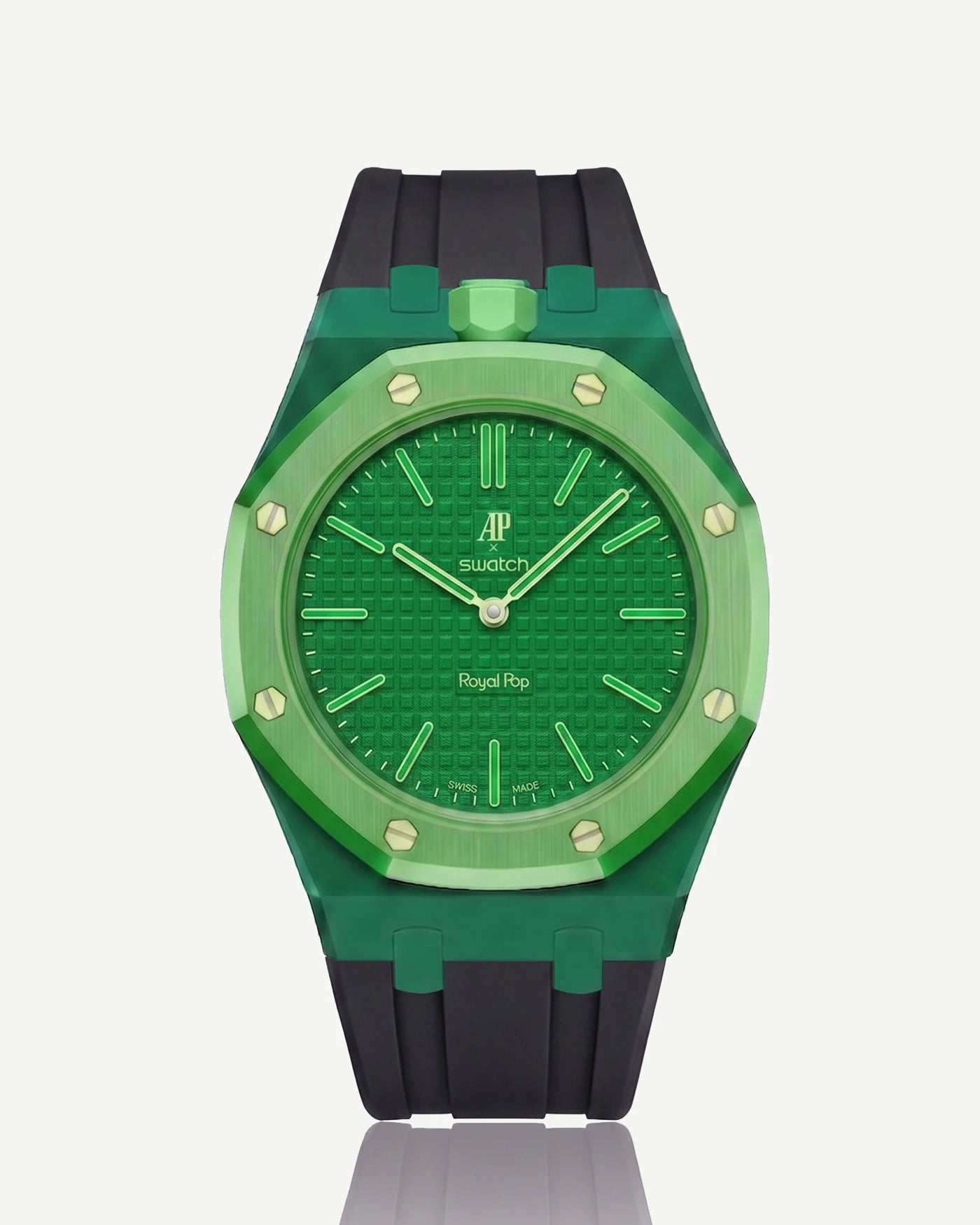 combo::green::rubber-strap-for-ap-x-swatch-royal-pop-black