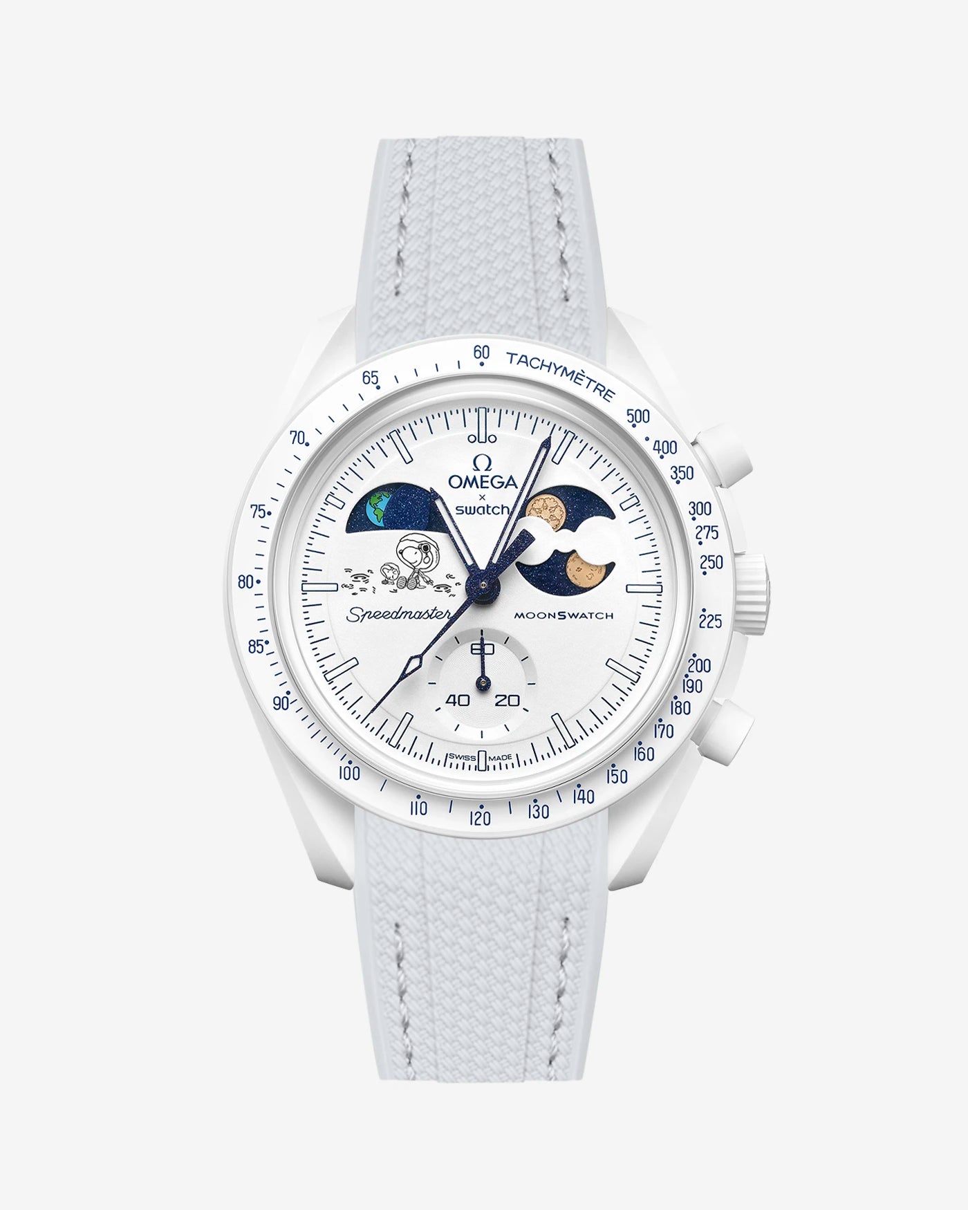 Grey Rubber Strap on Omega x Swatch MoonSwatch Mission To Earthphase - Moonshine Gold Cold Moon