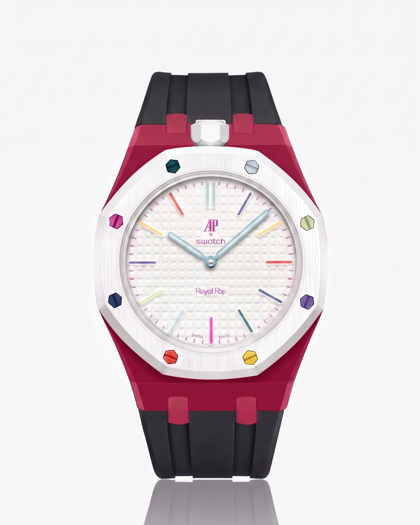 combo::dark-pink::rubber-strap-for-ap-x-swatch-royal-pop-black