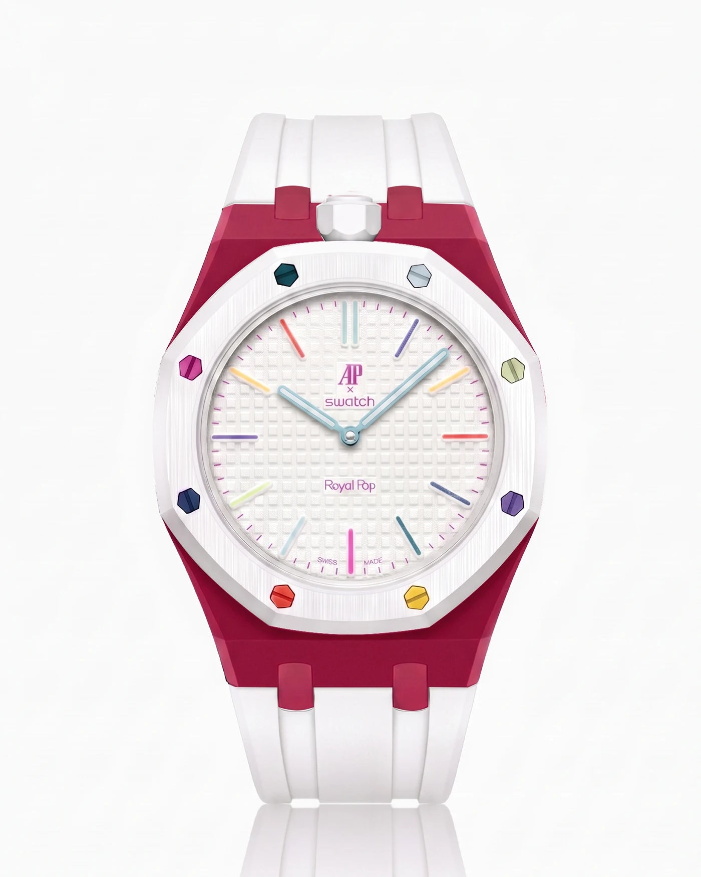 combo::dark-pink::rubber-strap-for-ap-x-swatch-royal-pop-white