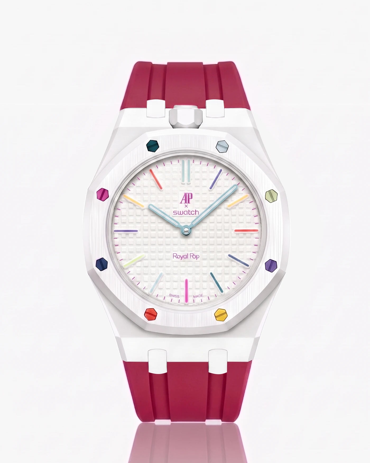 combo::white::rubber-strap-for-ap-x-swatch-royal-pop-dark-pink