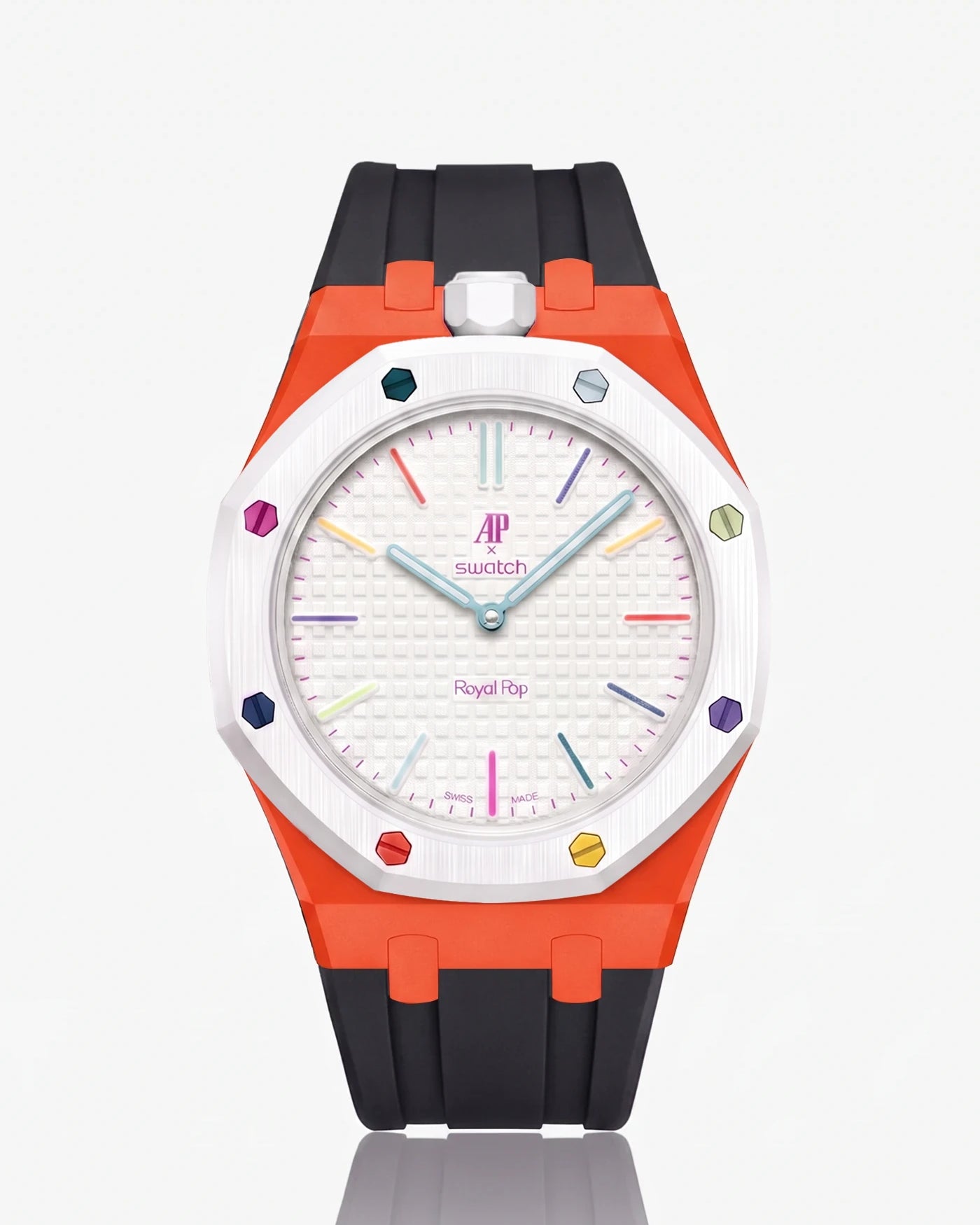 combo::orenji-orange::rubber-strap-for-ap-x-swatch-royal-pop-black