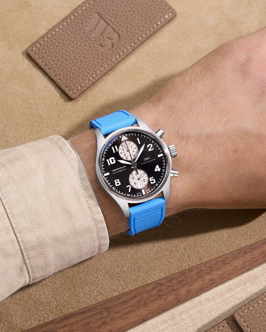 IWC Capri Blue Rubber Strap on IWC Big Pilot Watch – Lightweight & Sweat-Resistant