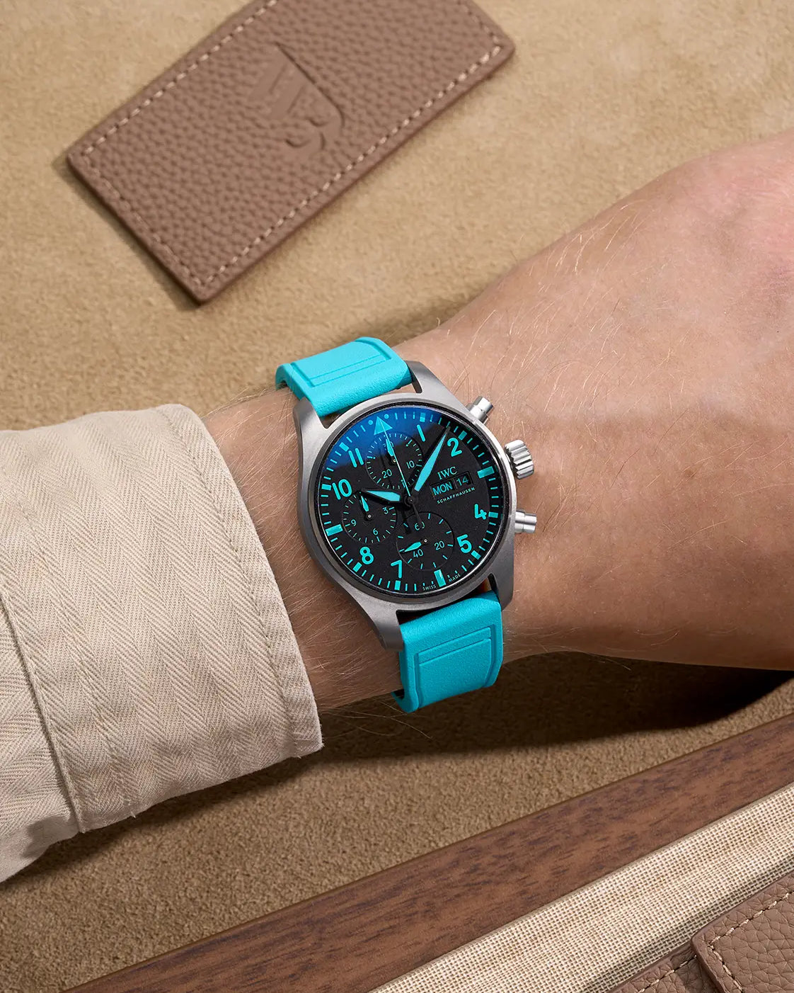 IWC Turquoise Rubber Strap on IWC Big Pilot Watch – Stylish & Sweat-Resistant