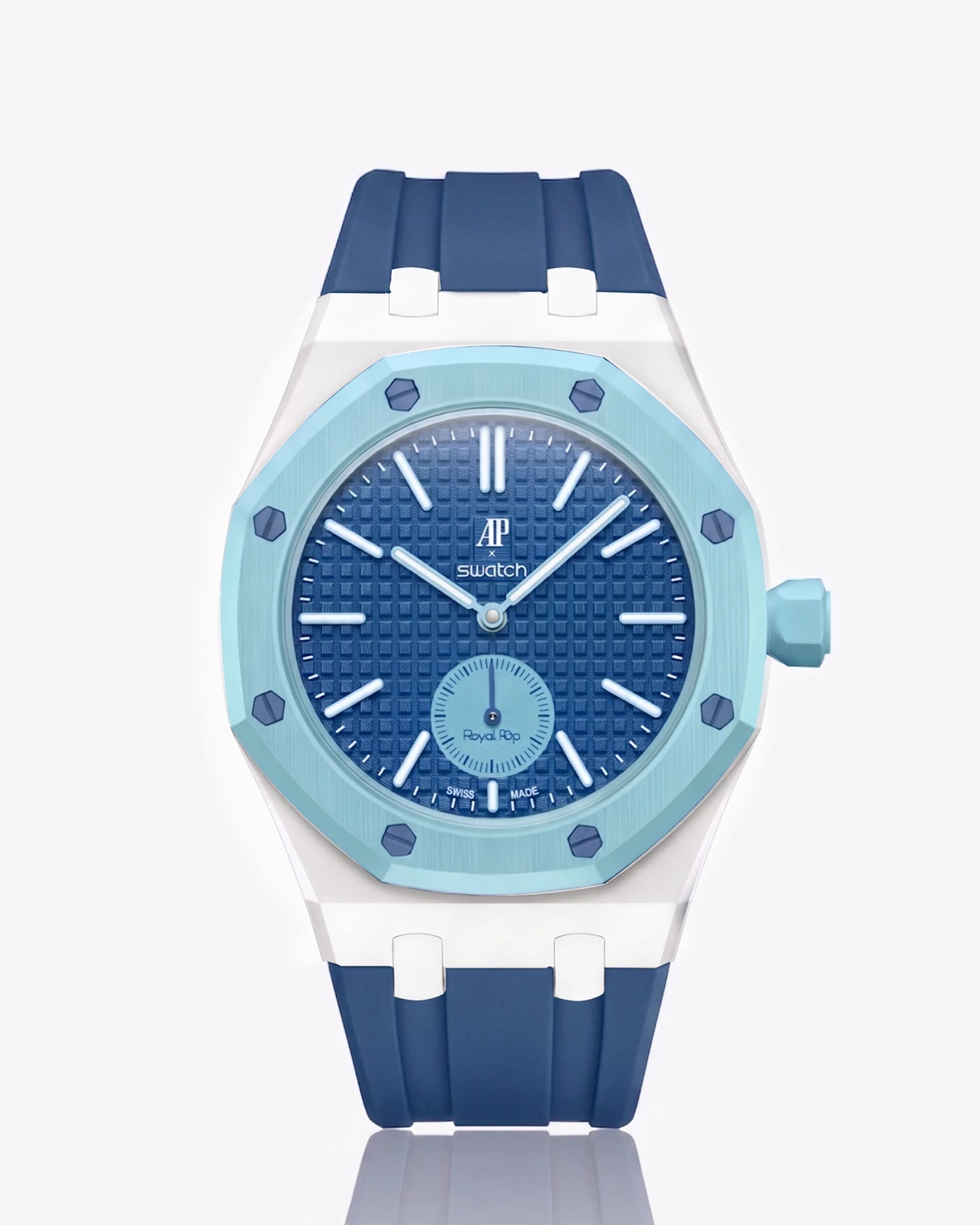 combo::white::rubber-strap-for-ap-x-swatch-royal-pop-lan-ba-dark-blue