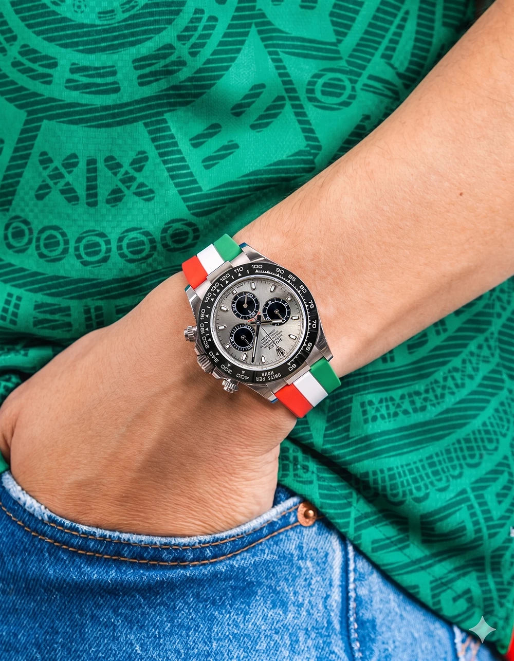 Mexico Flag Watch Strap football wrist shot