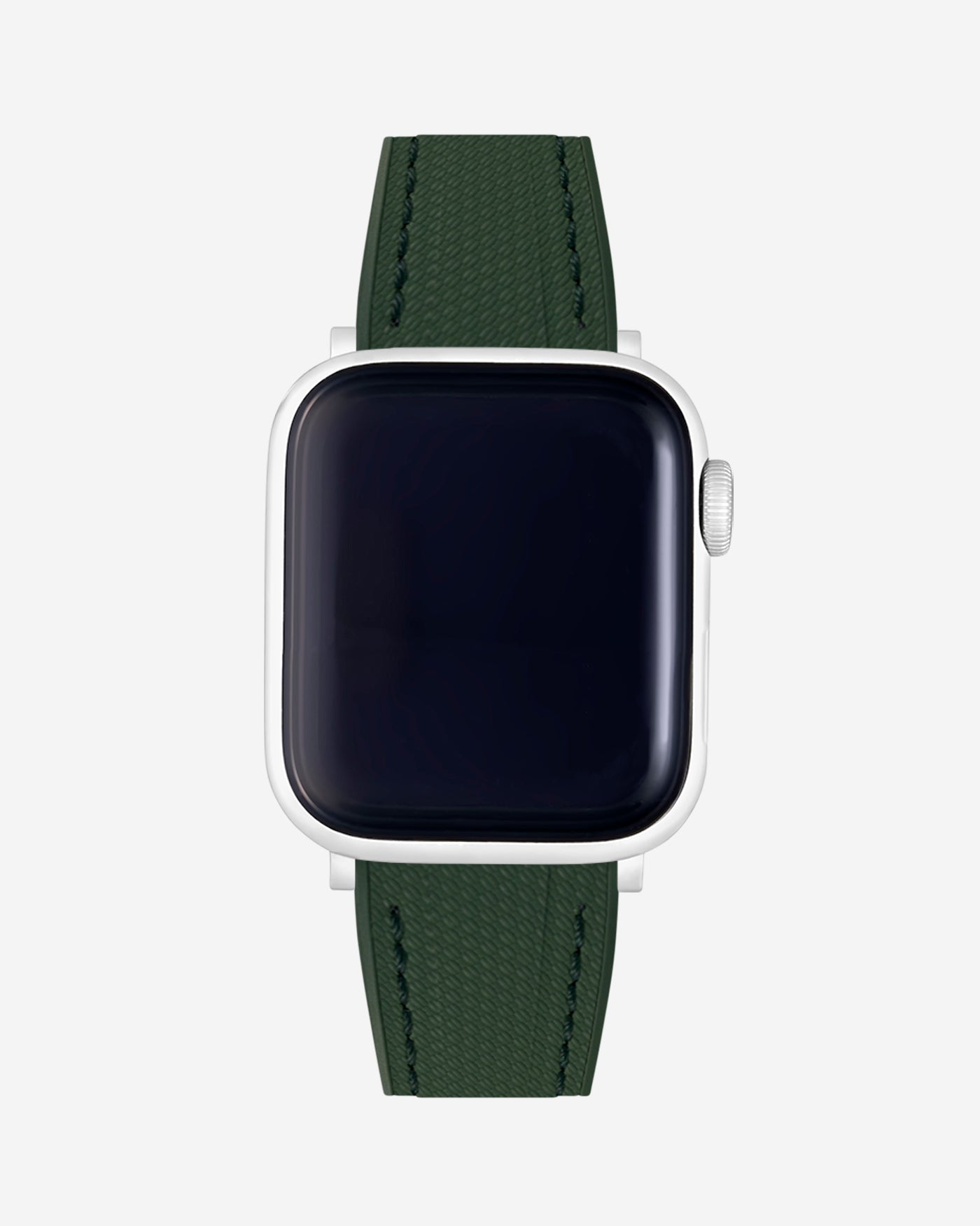 Military green rubber apple watch band on watch