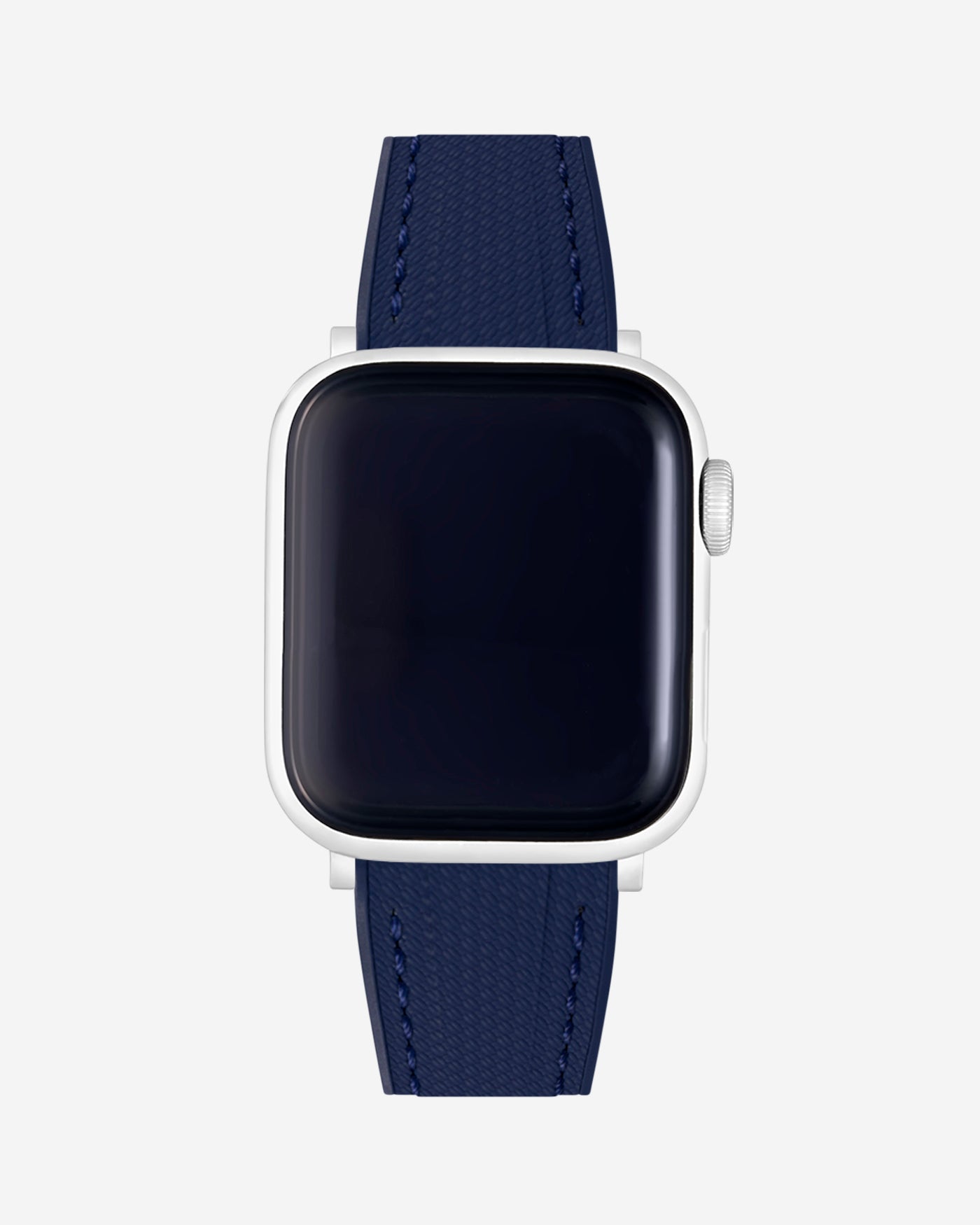 Sporty Navy Blue Rubber Apple Watch Band on watch – secure and comfortable