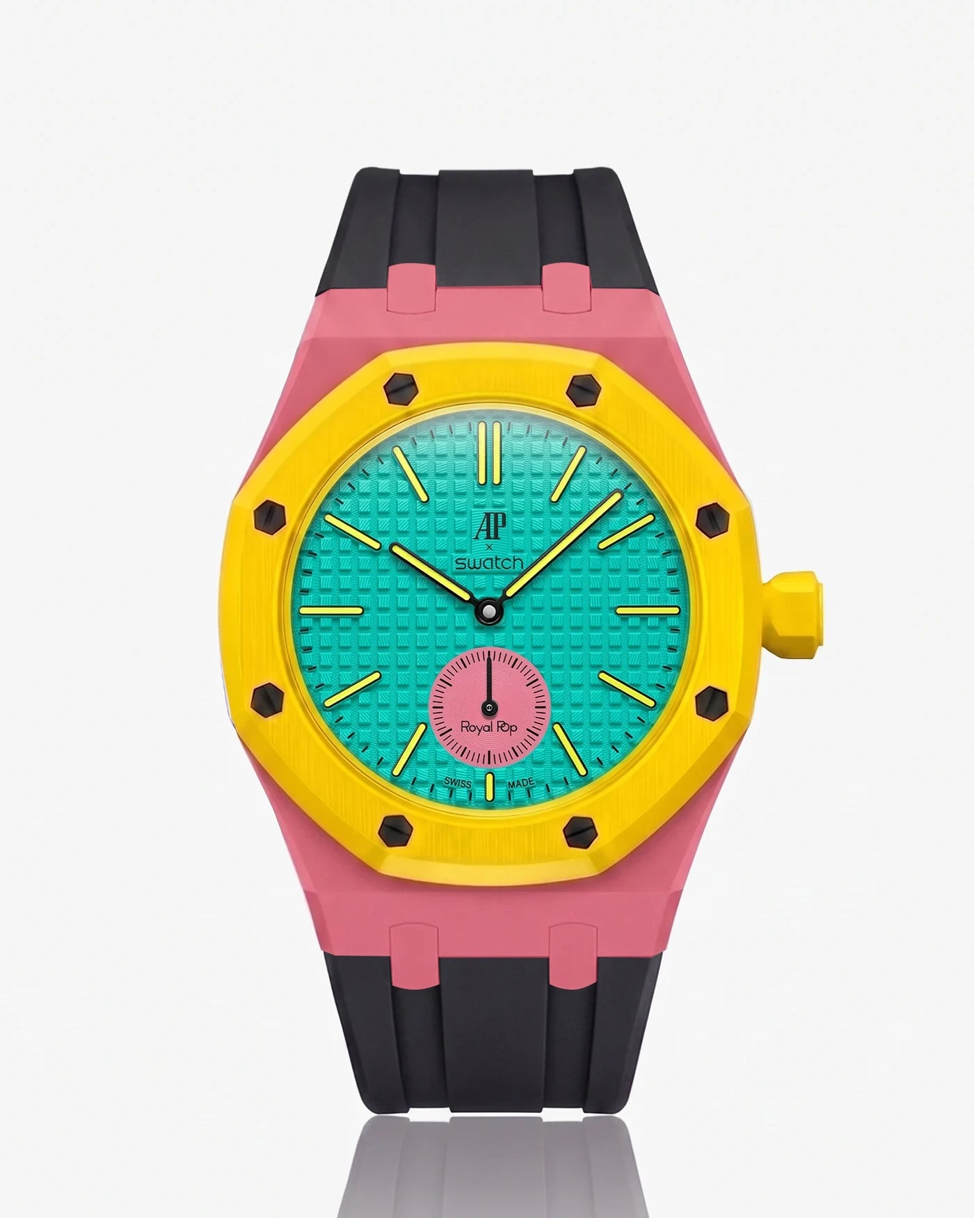 combo::otg-pink::rubber-strap-for-ap-x-swatch-royal-pop-black
