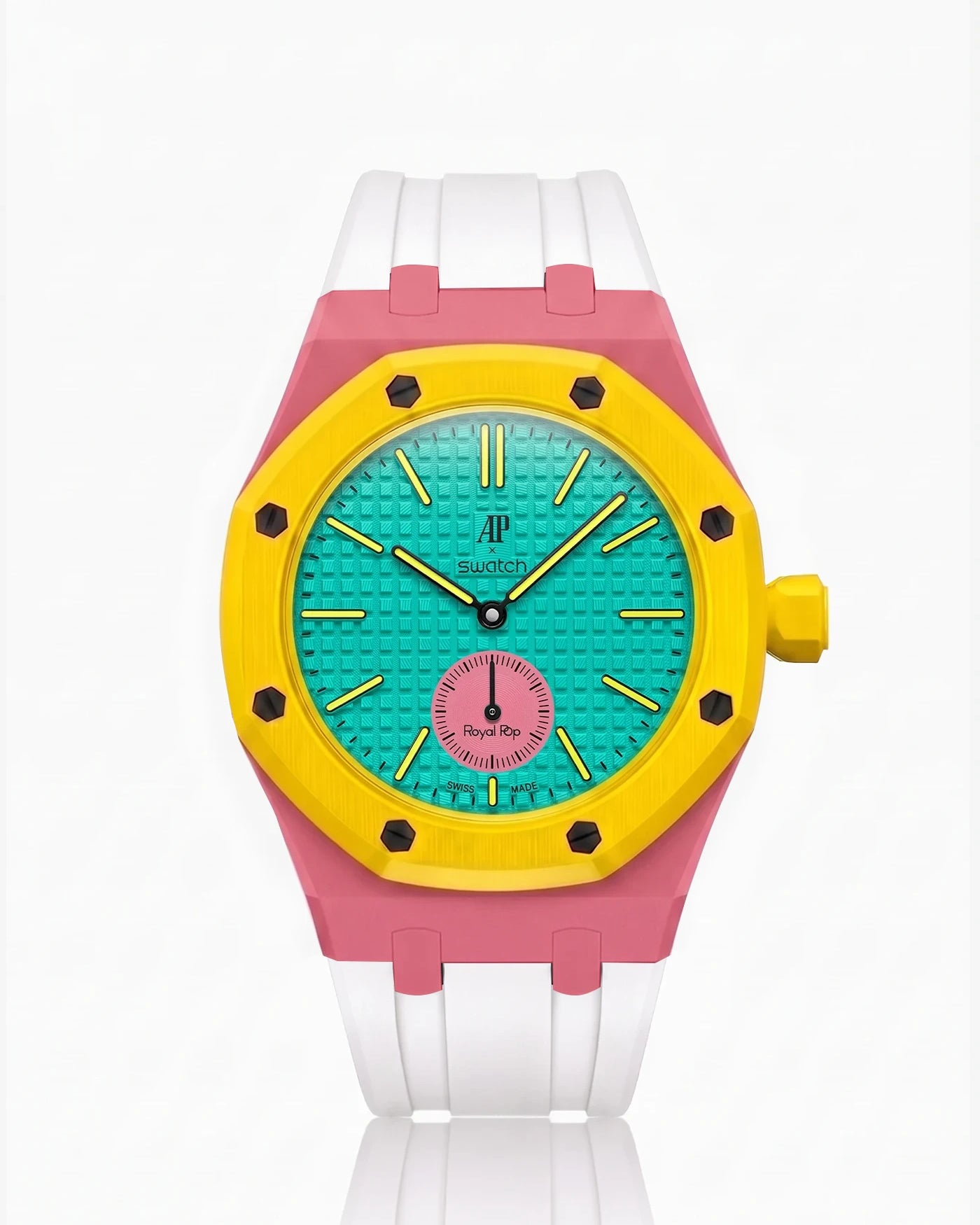 combo::otg-pink::rubber-strap-for-ap-x-swatch-royal-pop-white