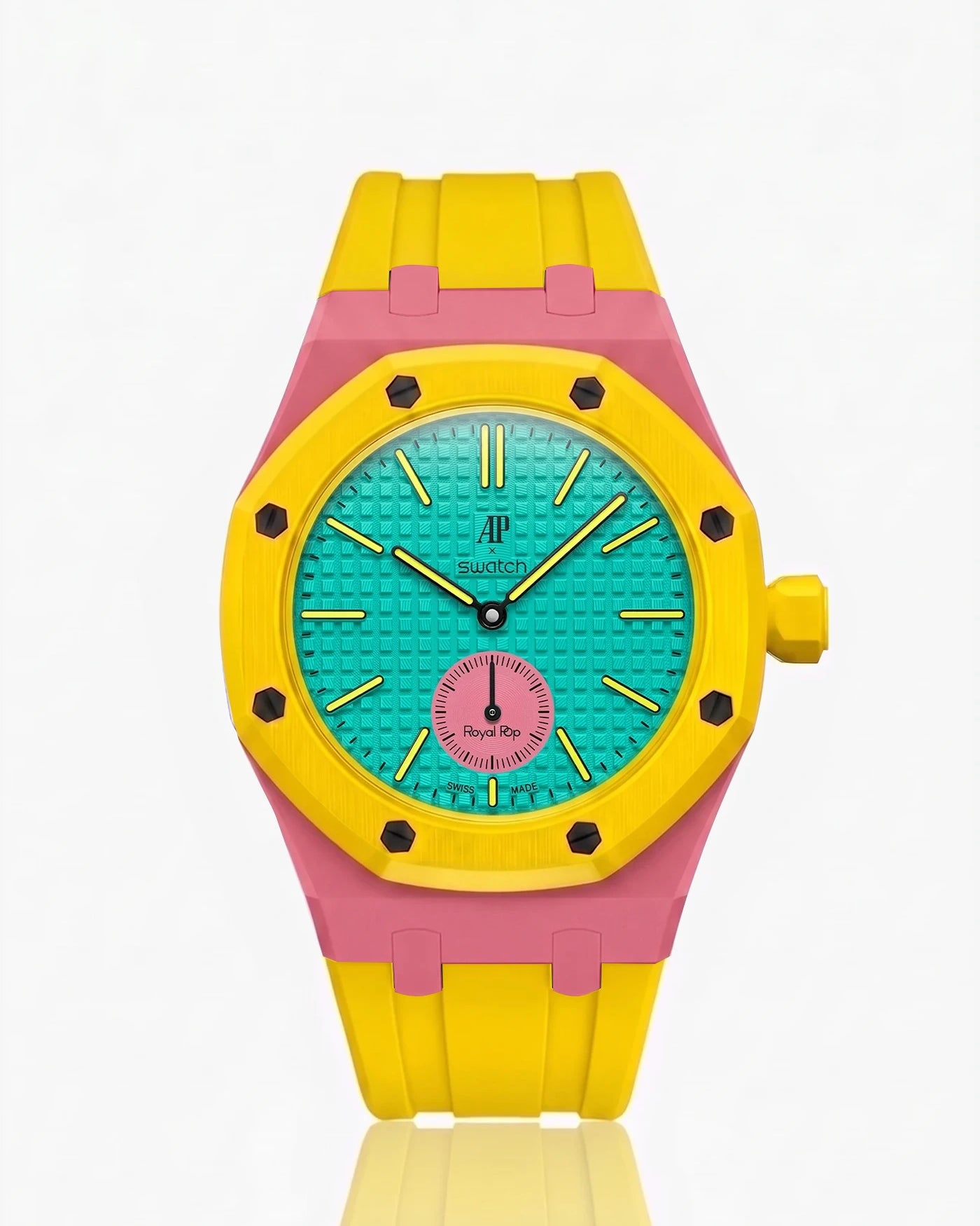 combo::otg-pink::rubber-strap-for-ap-x-swatch-royal-pop-yellow