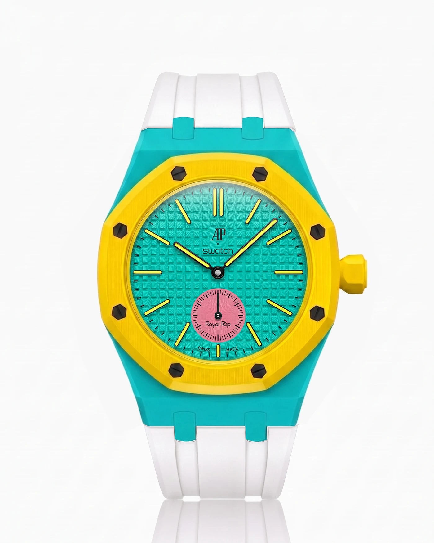 combo::turquoise::rubber-strap-for-ap-x-swatch-royal-pop-white