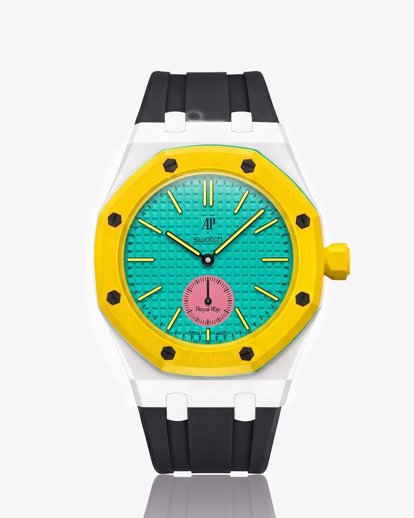 combo::white::rubber-strap-for-ap-x-swatch-royal-pop-black