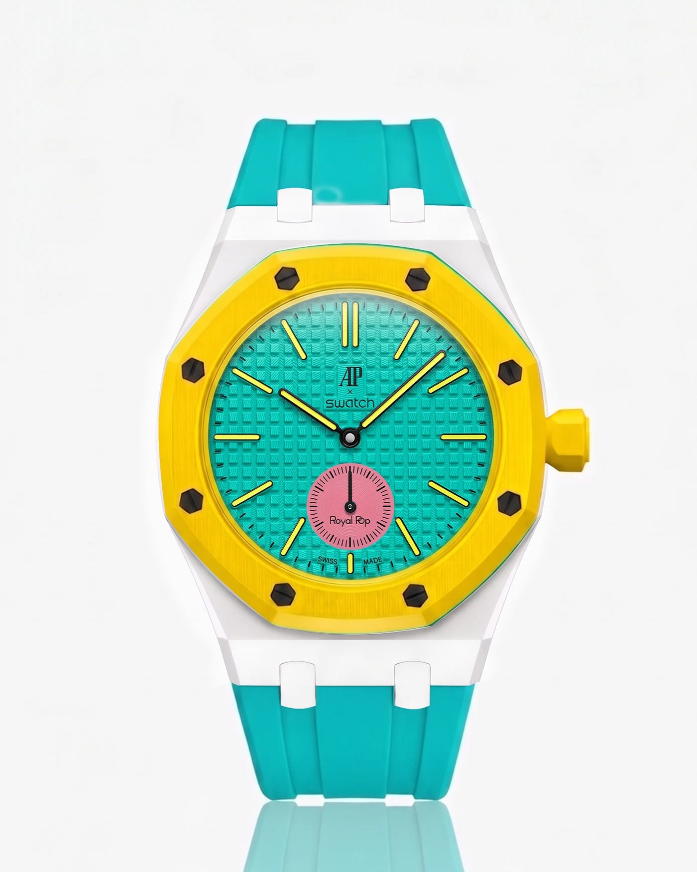 combo::white::rubber-strap-for-ap-x-swatch-royal-pop-turquoise